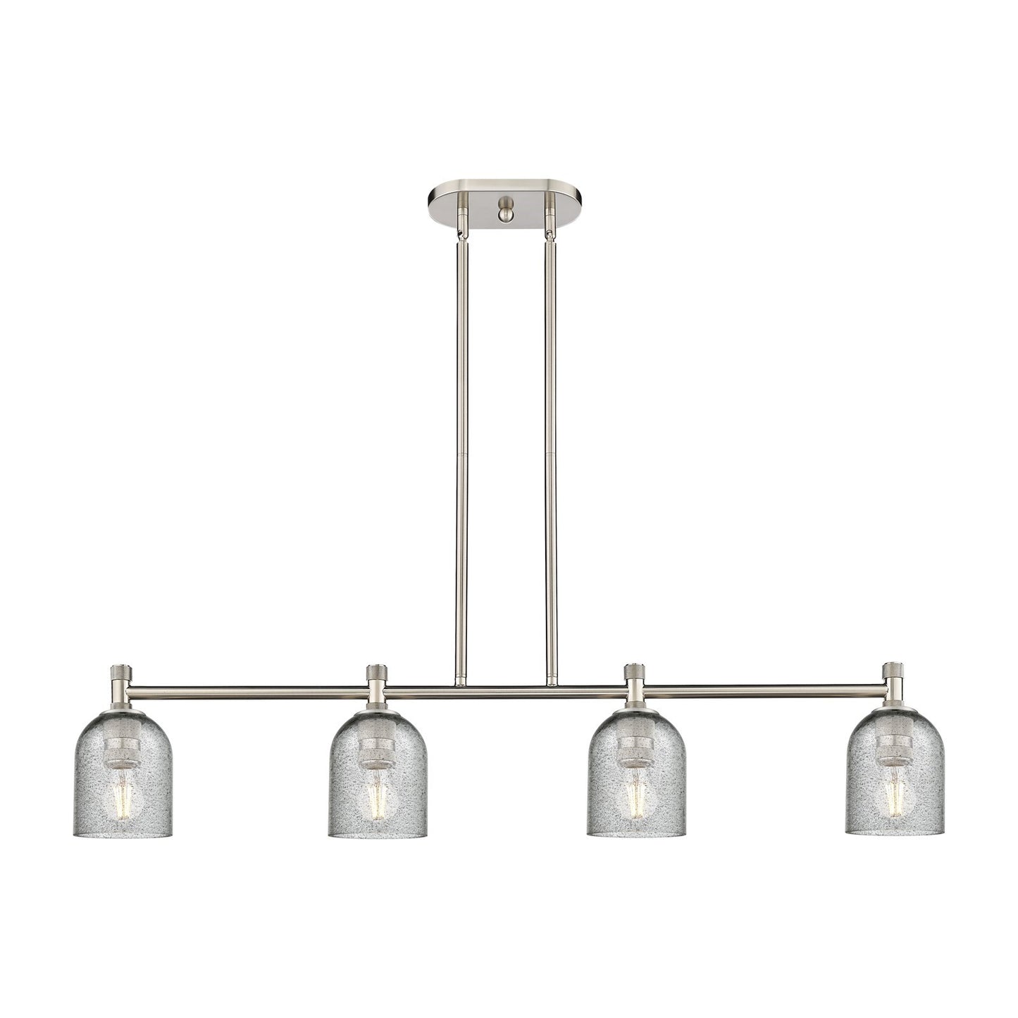 Innovations Caledonia 45in 4-Light Island | Industrial Satin Nickel and Charcoal Glass | Kitchen Island & Dining Room | Model 434-4I-SN-G257