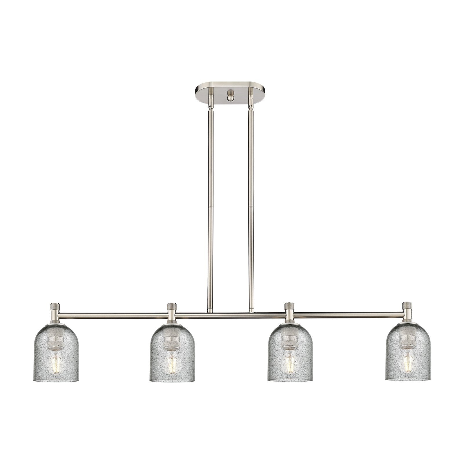 Innovations Caledonia 45in 4-Light Island | Industrial Satin Nickel and Charcoal Glass | Kitchen Island & Dining Room | Model 434-4I-SN-G257