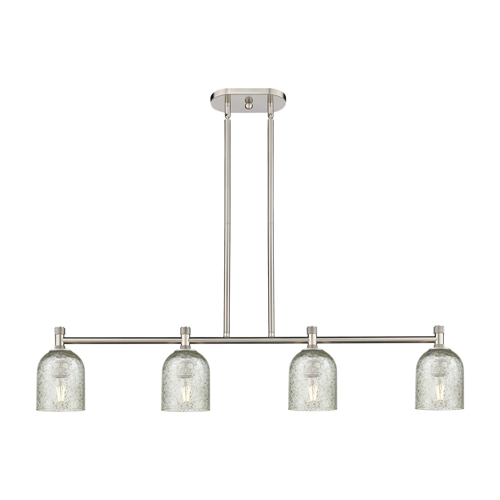 Innovations Caledonia 45in 4-Light Island | Industrial Satin Nickel and Mica Glass | Kitchen Island & Dining Room | Model 434-4I-SN-G259