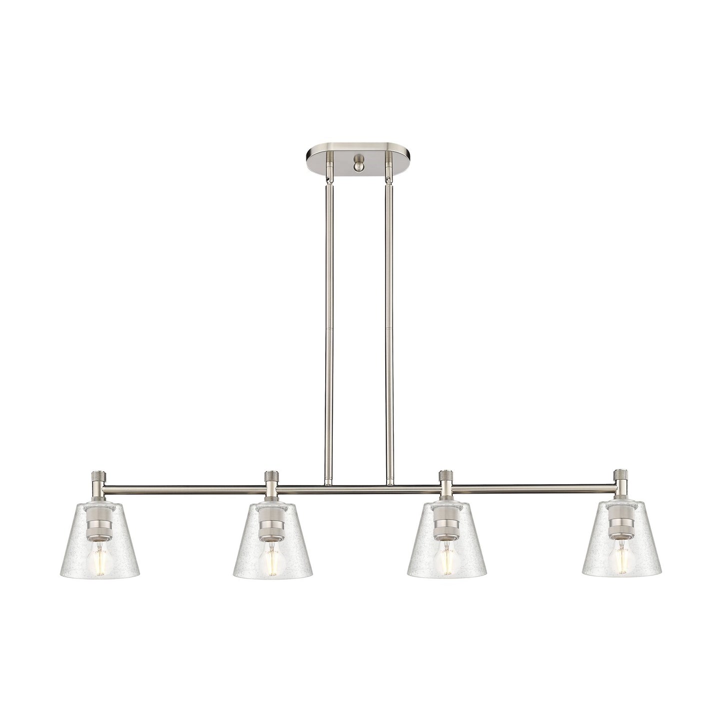 Innovations Caton 46in 4-Light Island | Industrial Satin Nickel and Frosted Glass | Kitchen Island & Dining Room | Model 434-4I-SN-G454