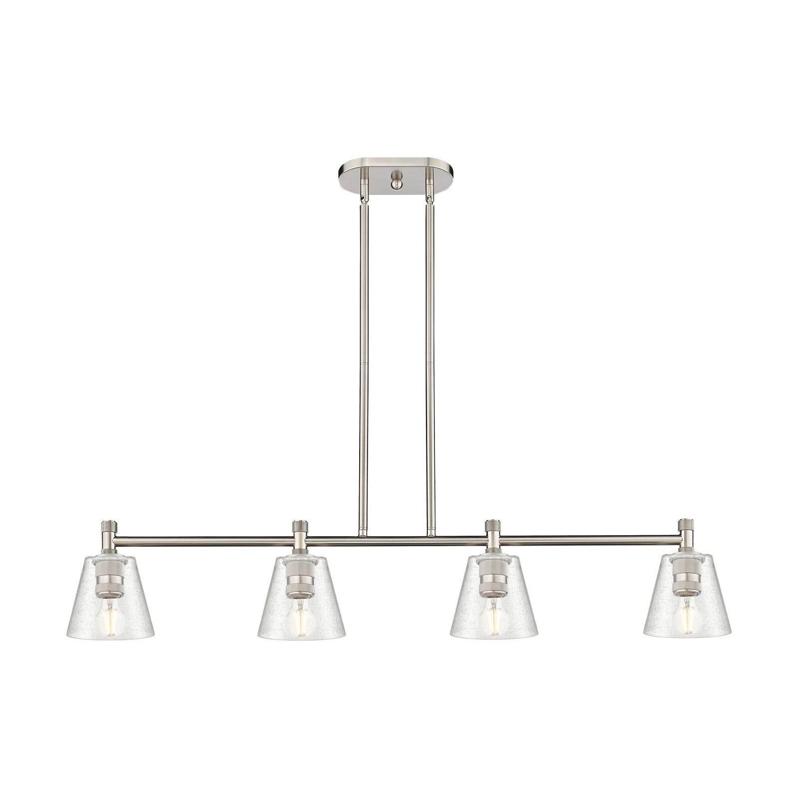 Innovations Caton 46in 4-Light Island | Industrial Satin Nickel and Frosted Glass | Kitchen Island & Dining Room | Model 434-4I-SN-G454