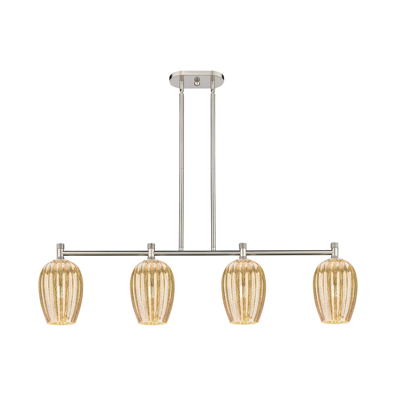 Innovations Preston Flute 46in 4-Light Island | Industrial Satin Nickel and Mercury Glass | Kitchen Island & Dining Room | Model 434-4I-SN-G457-6ME