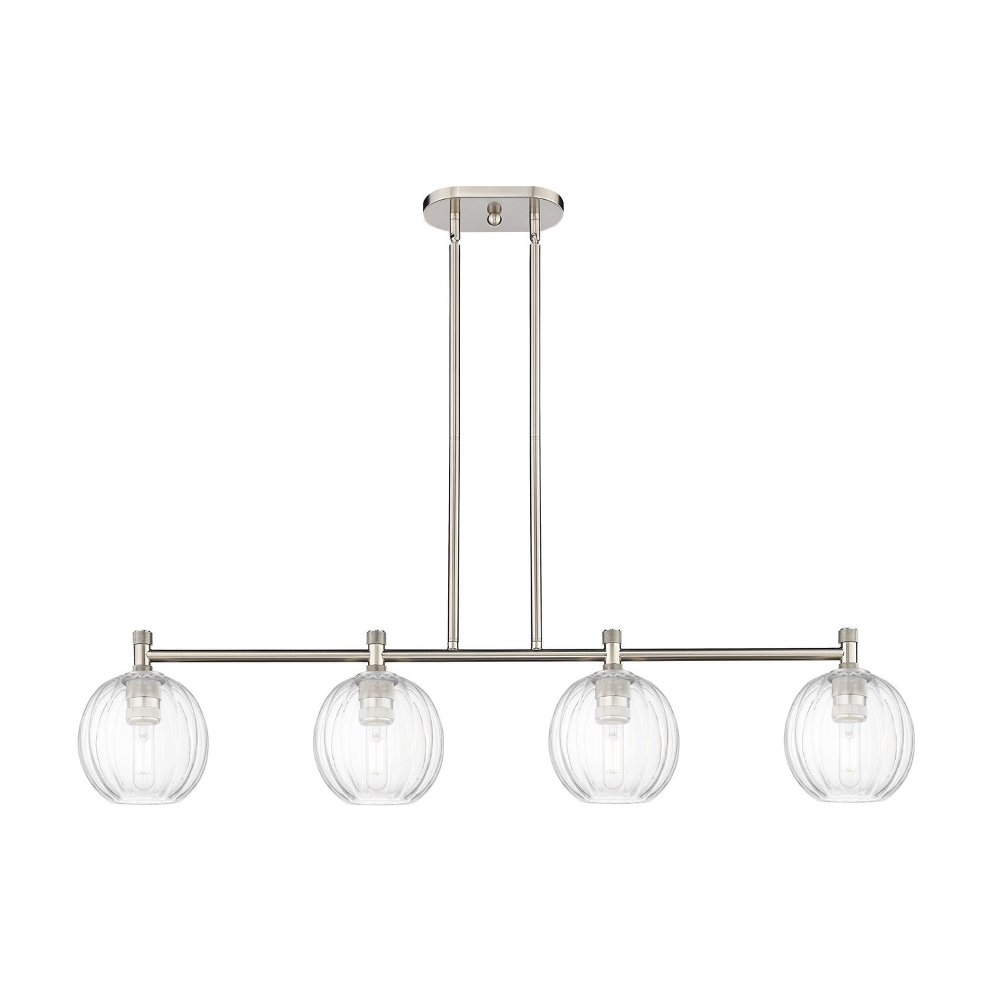 Innovations Preston Globe 47in 4-Light Island Light | Industrial Satin Nickel and Clear Glass | Kitchen Island & Dining | Model 434-4I-SN-G458-7CL
