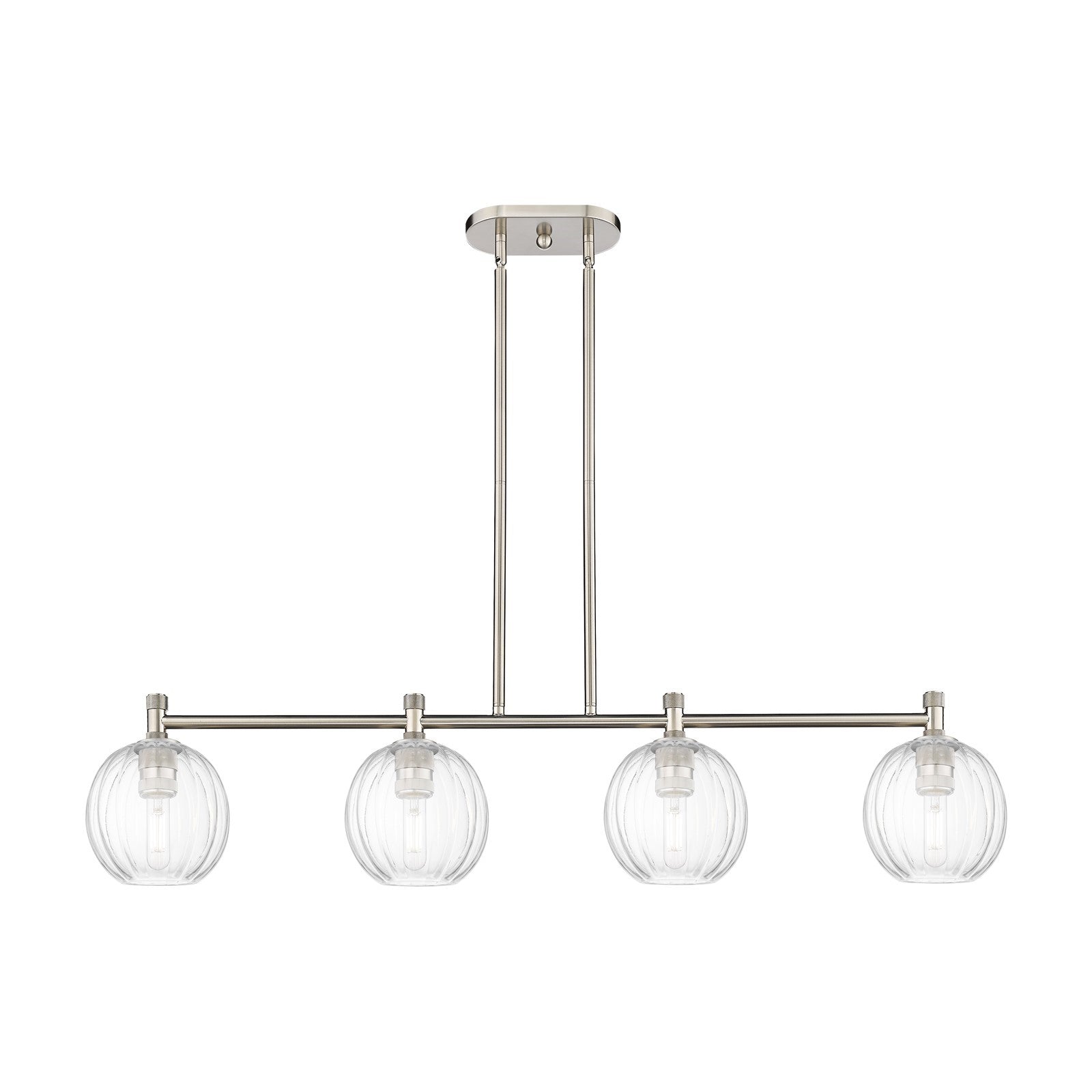 Innovations Preston Globe 47in 4-Light Island Light | Industrial Satin Nickel and Clear Glass | Kitchen Island & Dining | Model 434-4I-SN-G458-7CL