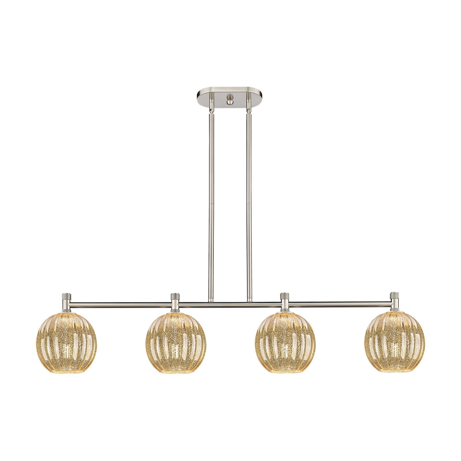 Innovations Preston Globe 47in 4-Light Island Light | Industrial Satin Nickel and Mercury Glass | Kitchen Island & Dining | Model 434-4I-SN-G458-7ME