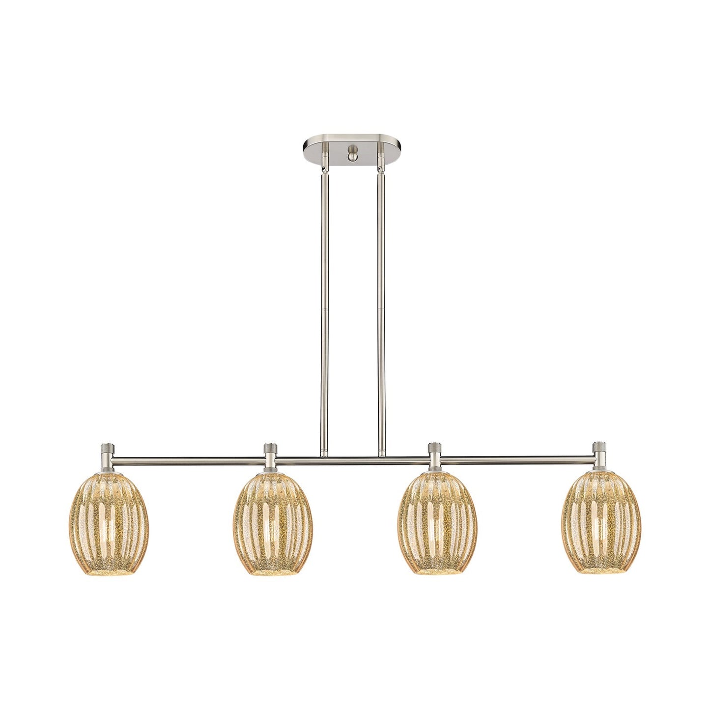 Innovations Preston Bulb 46in 4-Light Island Light | Industrial Satin Nickel and Mercury Glass | Kitchen Island & Dining | Model 434-4I-SN-G459-6ME
