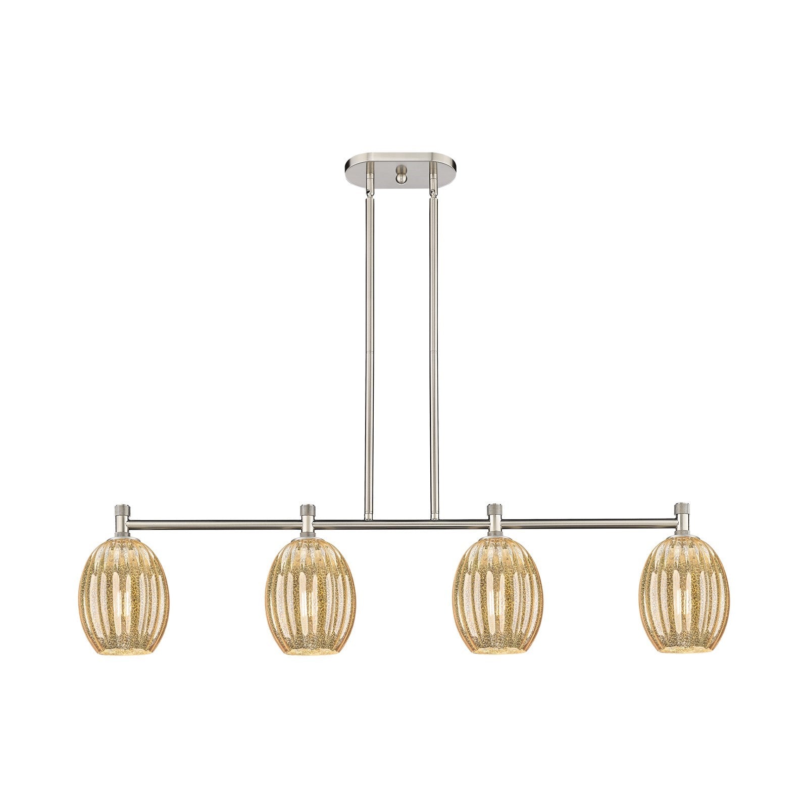 Innovations Preston Bulb 46in 4-Light Island Light | Industrial Satin Nickel and Mercury Glass | Kitchen Island & Dining | Model 434-4I-SN-G459-6ME