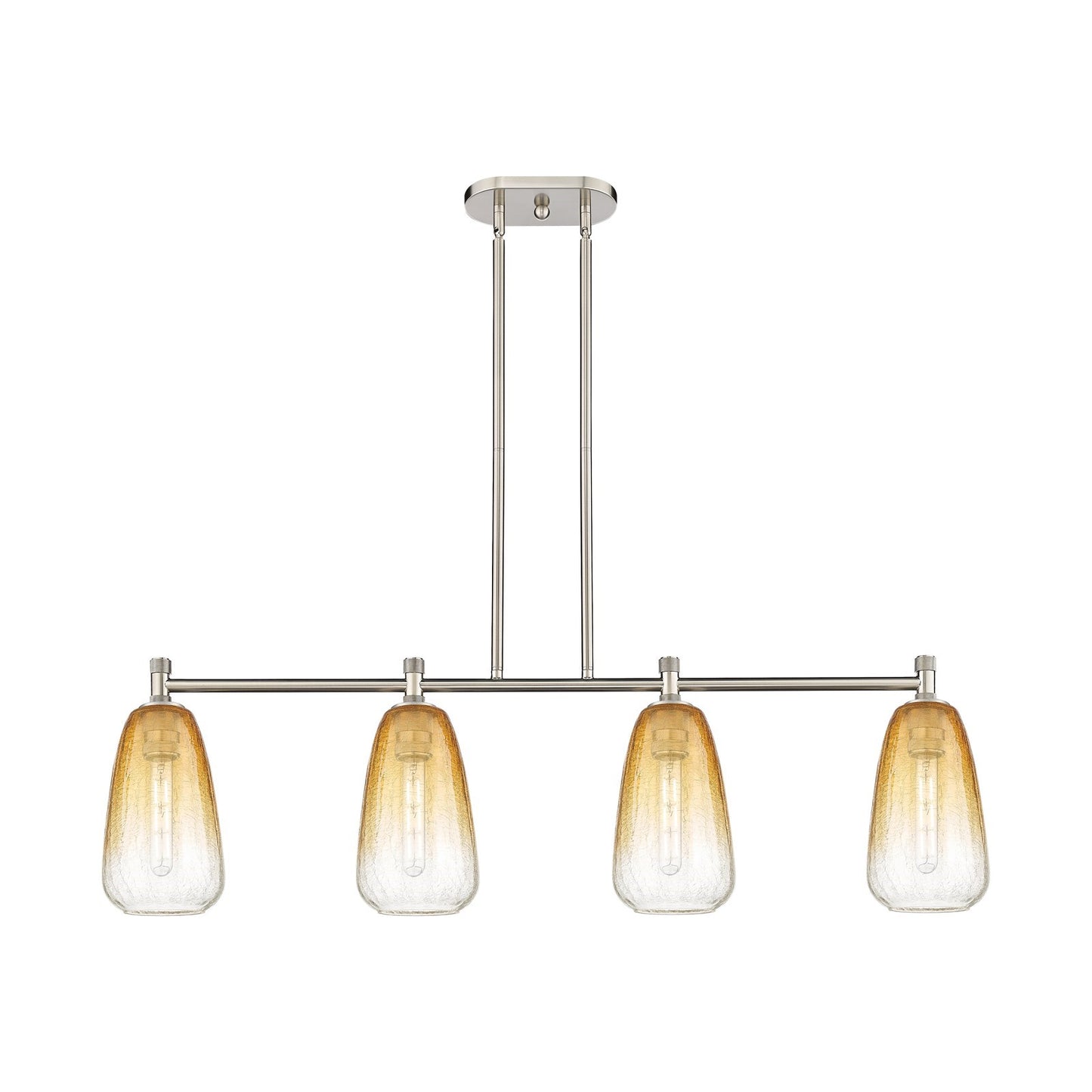 Innovations Brookhaven Almond 46in 4-Light Island Light | Industrial Satin Nickel and Amber Glass | Kitchen Island | Model 434-4I-SN-G480-6AM