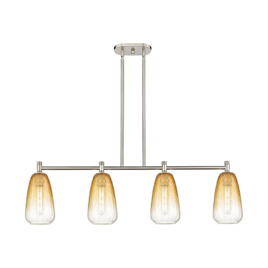 Innovations Brookhaven Almond 46in 4-Light Island Light | Industrial Satin Nickel and Amber Glass | Kitchen Island | Model 434-4I-SN-G480-6AM