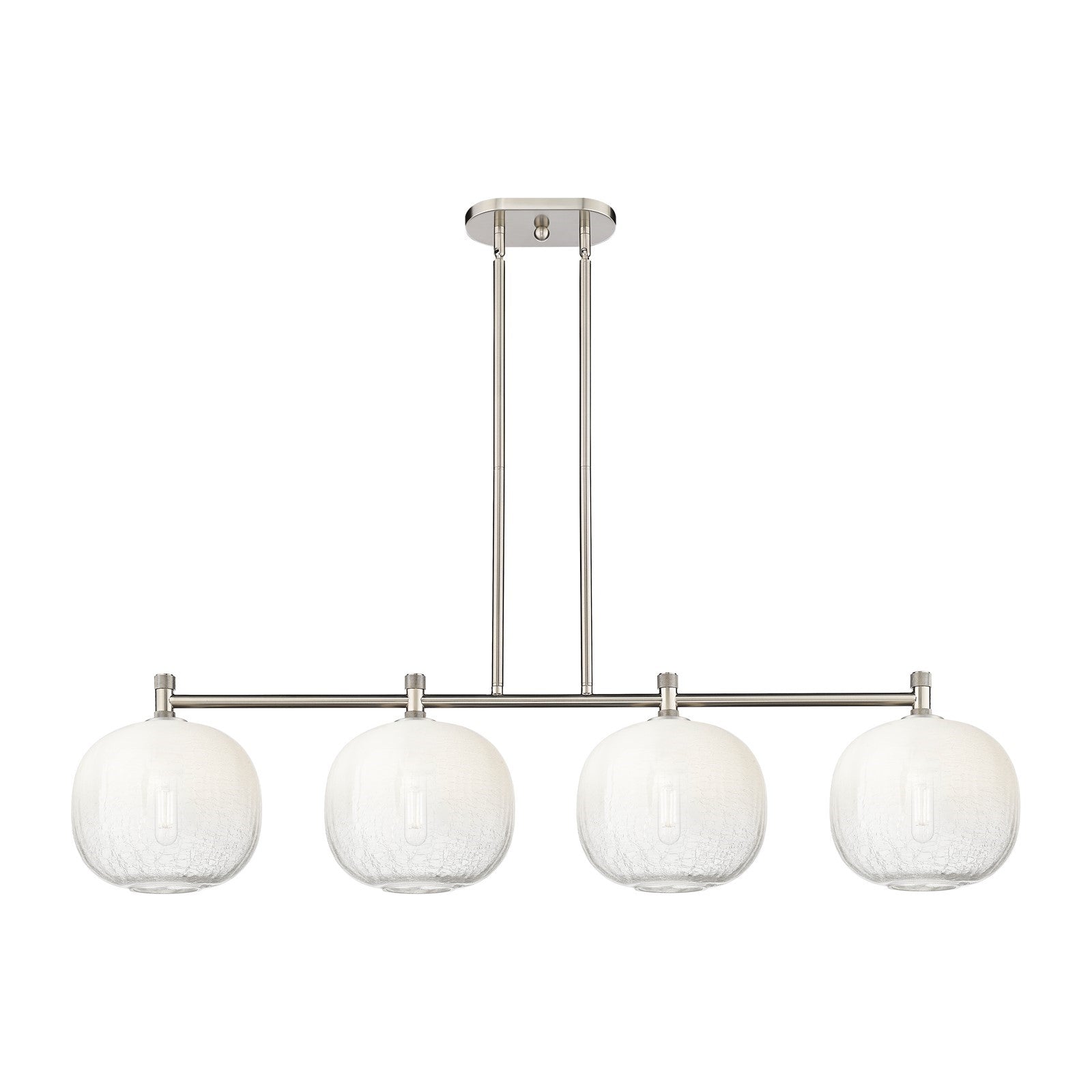 Innovations Brookhaven Sphere 50in 4-Light Island Light | Industrial Satin Nickel and Opal Glass | Kitchen Island | Model 434-4I-SN-G481-10OP