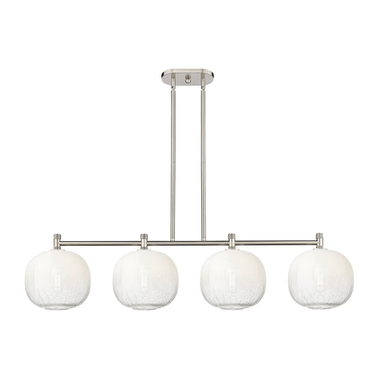 Innovations Brookhaven Sphere 50in 4-Light Island Light | Industrial Satin Nickel and Opal Glass | Kitchen Island | Model 434-4I-SN-G481-10OP
