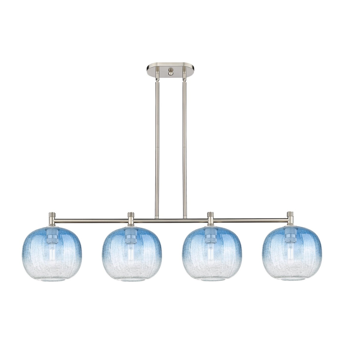 Innovations Brookhaven Sphere 50in 4-Light Island Light | Industrial Satin Nickel and Sapphire Blue Glass | Kitchen | Model 434-4I-SN-G481-10SB