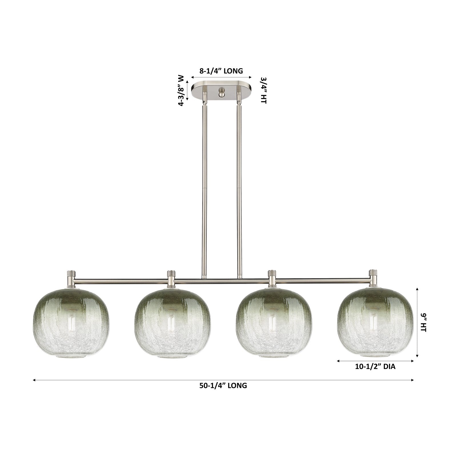 Innovations Brookhaven Sphere 51in 4-Light Island Light | Industrial Satin Nickel and Slate Glass | Kitchen Island & Dining | Model 434-4I-SN-G481-10SL