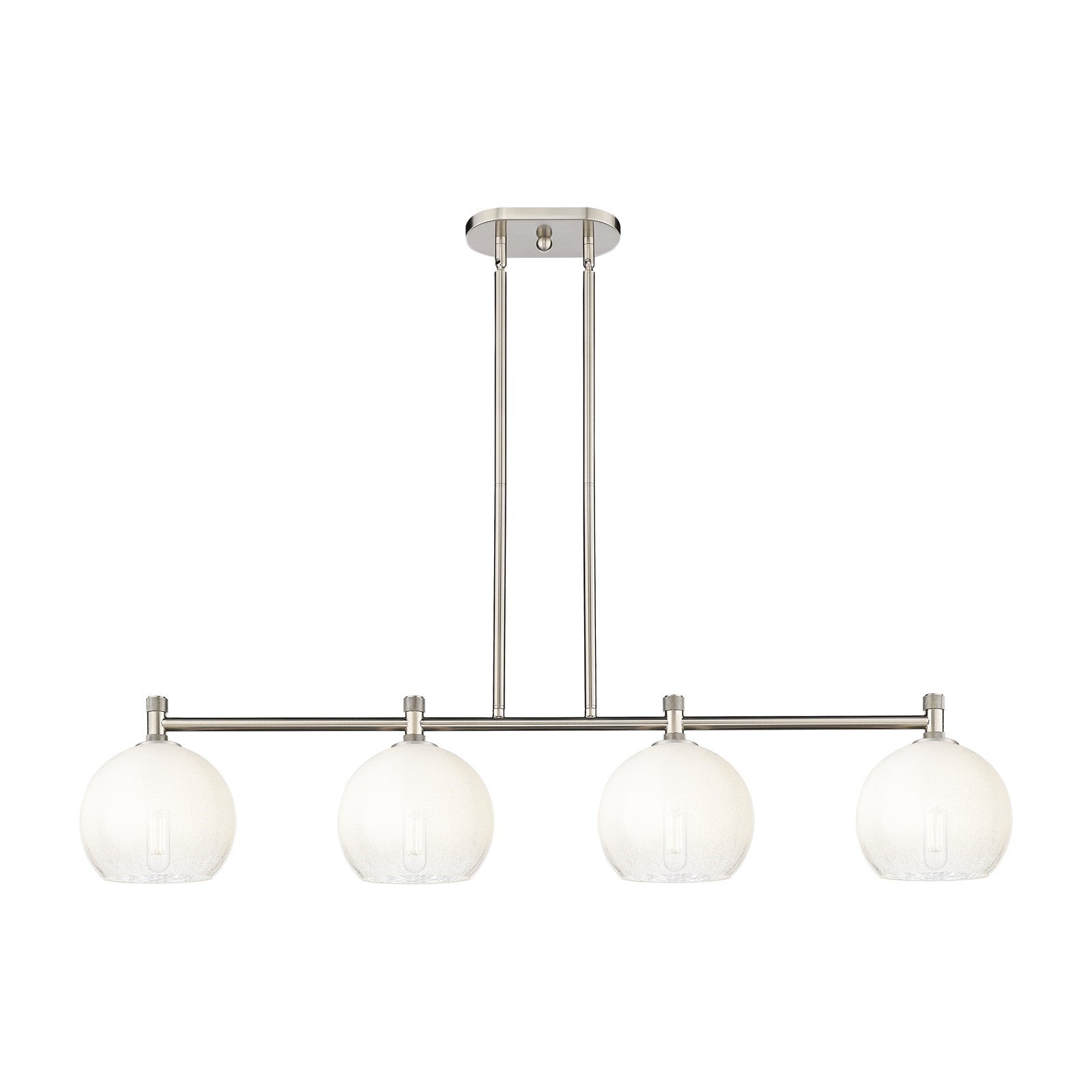 Innovations Brookhaven Globe 48in 4-Light Island Light | Industrial Satin Nickel and Opal Glass | Kitchen Island & Dining | Model 434-4I-SN-G483-8OP