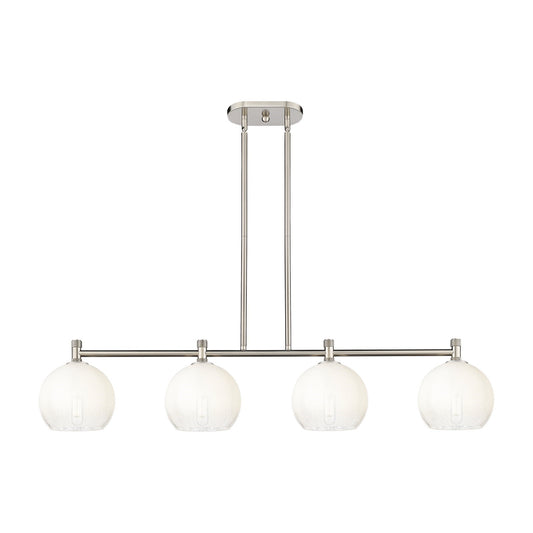 Innovations Brookhaven Globe 48in 4-Light Island Light | Industrial Satin Nickel and Opal Glass | Kitchen Island & Dining | Model 434-4I-SN-G483-8OP