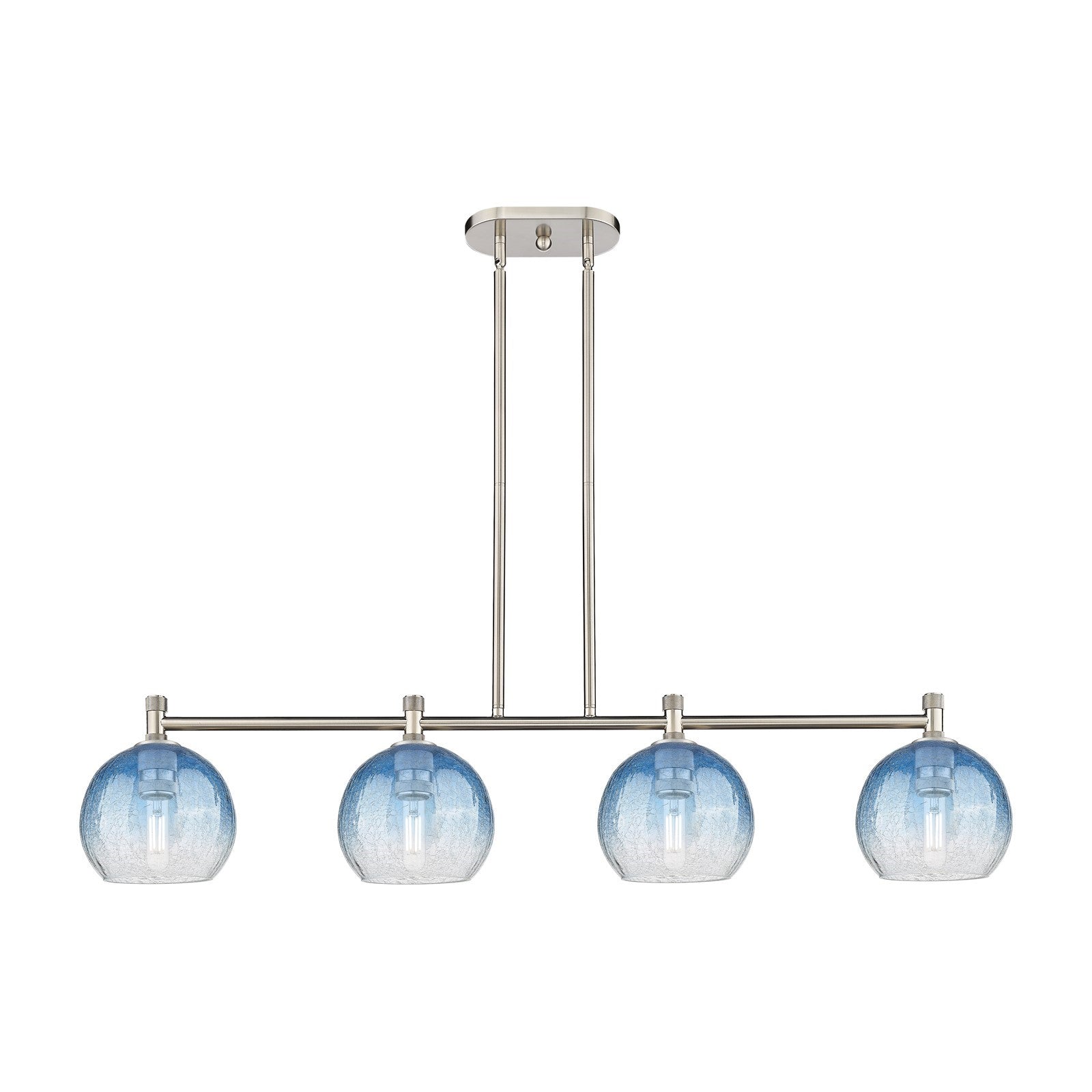 Innovations Brookhaven Globe 48in 4-Light Island Light | Industrial Satin Nickel and Sapphire Blue Glass | Kitchen Island | Model 434-4I-SN-G483-8SB