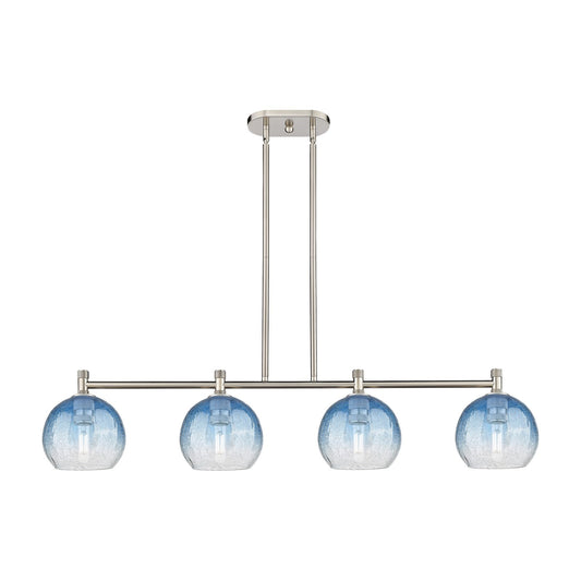 Innovations Brookhaven Globe 48in 4-Light Island Light | Industrial Satin Nickel and Sapphire Blue Glass | Kitchen Island | Model 434-4I-SN-G483-8SB