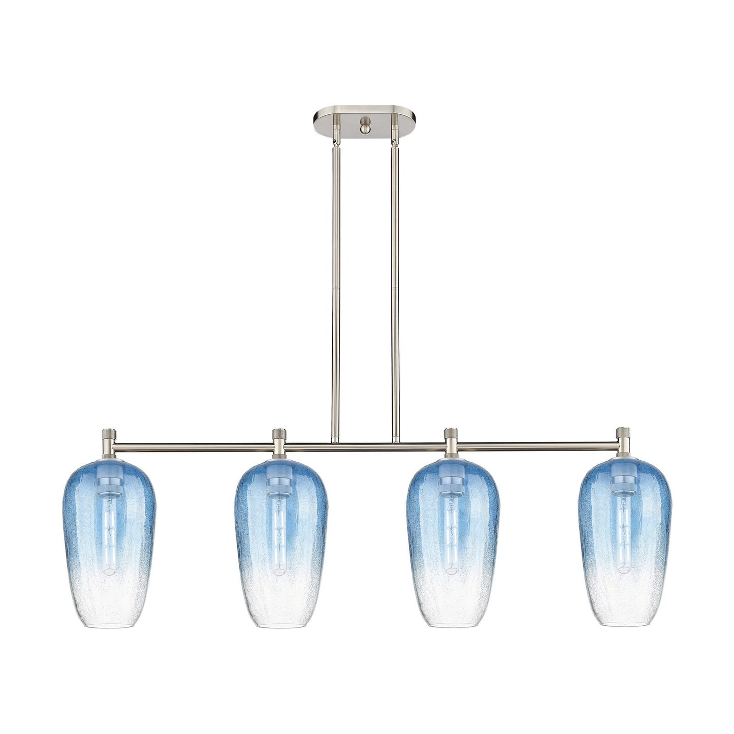 Innovations Brookhaven Flute 47in 4-Light Island Light | Industrial Satin Nickel and Sapphire Blue Glass | Kitchen Island | Model 434-4I-SN-G484-7SB