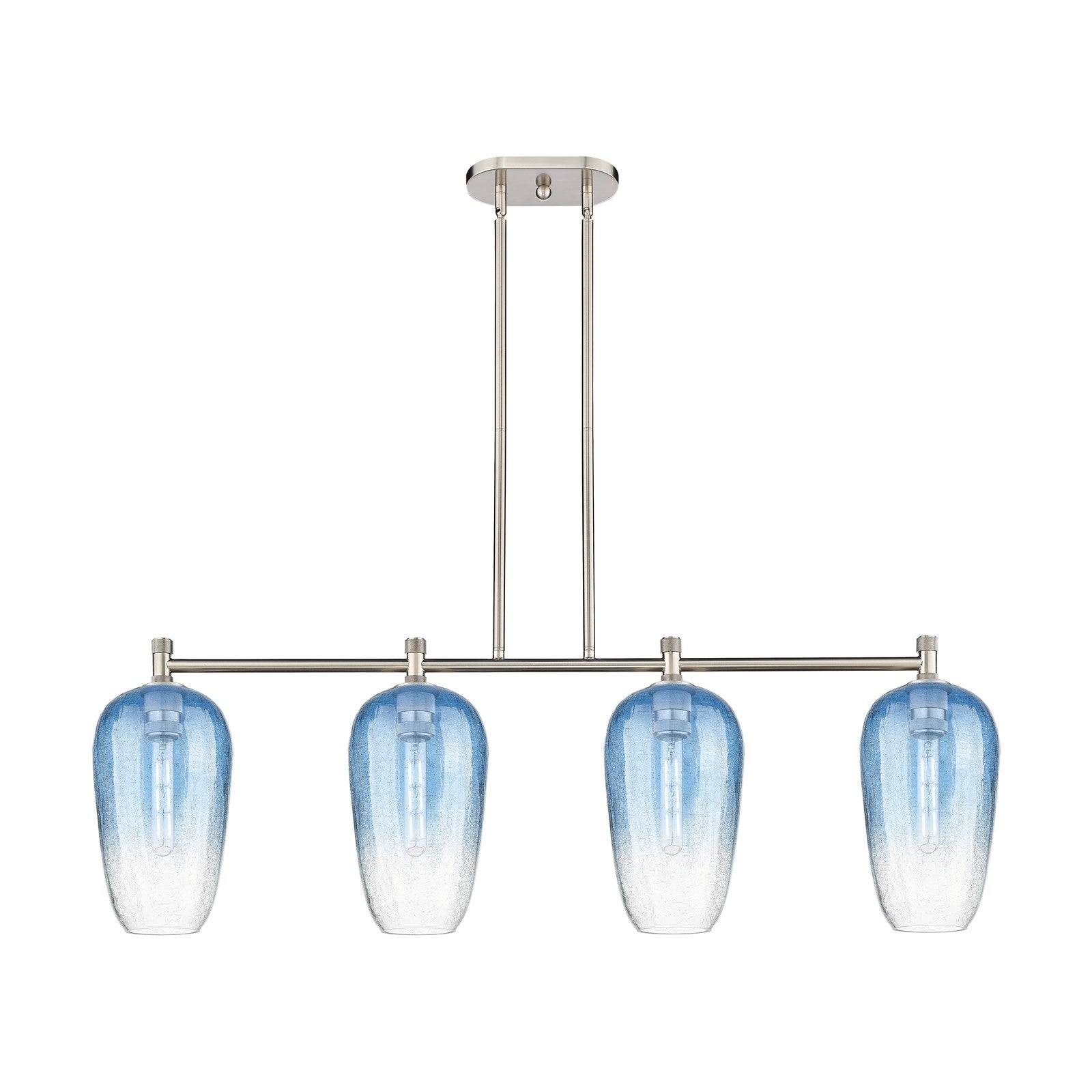 Innovations Brookhaven Flute 47in 4-Light Island Light | Industrial Satin Nickel and Sapphire Blue Glass | Kitchen Island | Model 434-4I-SN-G484-7SB