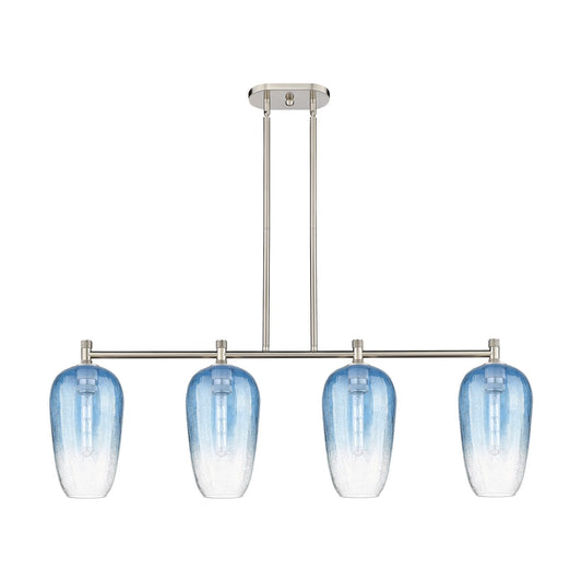 Innovations Brookhaven Flute 47in 4-Light Island Light | Industrial Satin Nickel and Sapphire Blue Glass | Kitchen Island | Model 434-4I-SN-G484-7SB