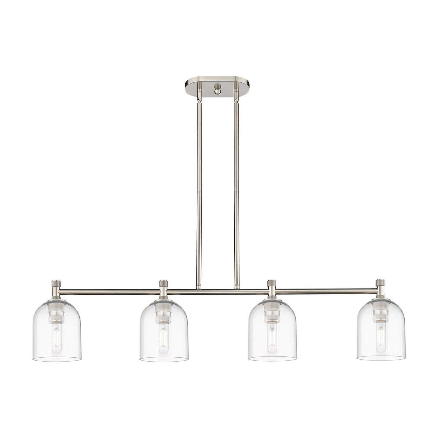 Innovations Bella 46in 4-Light Island Light | Industrial Satin Nickel and Clear Glass | Kitchen Island & Dining Room | Model 434-4I-SN-G558-6CL