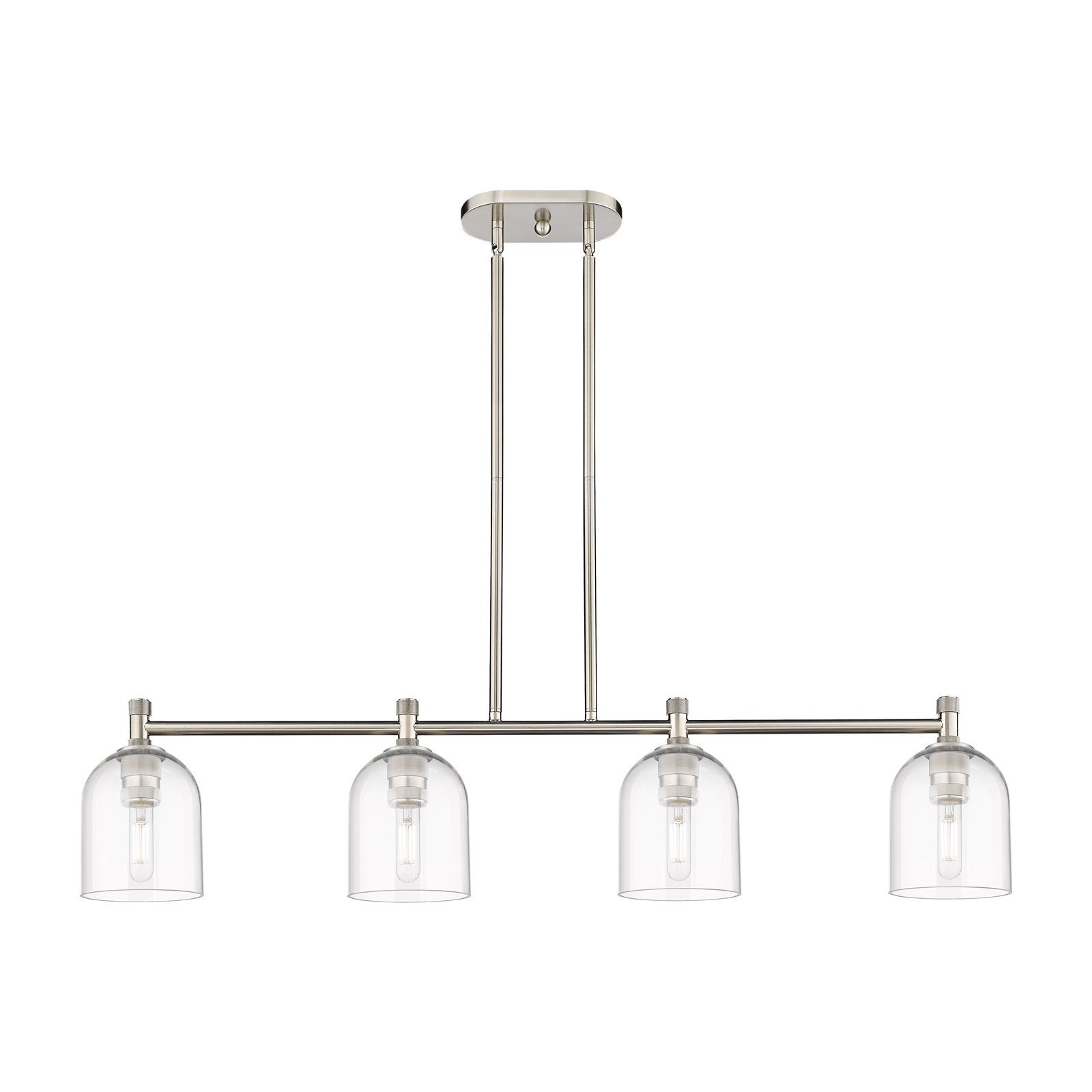 Innovations Bella 46in 4-Light Island Light | Industrial Satin Nickel and Clear Glass | Kitchen Island & Dining Room | Model 434-4I-SN-G558-6CL