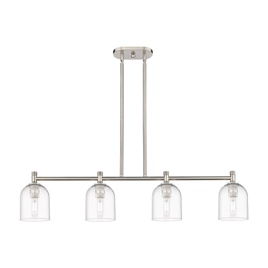 Innovations Bella 46in 4-Light Island Light | Industrial Satin Nickel and Clear Glass | Kitchen Island & Dining Room | Model 434-4I-SN-G558-6CL