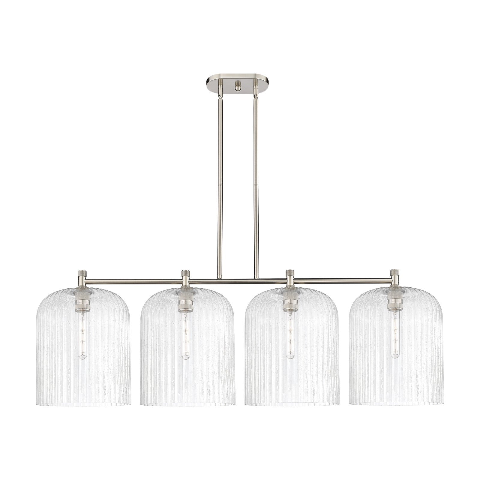 Innovations Crown Point 52in 4-Light Island Light | Industrial Satin Nickel and Seedy Glass | Kitchen Island & Dining | Model 434-4I-SN-G559-12SDY