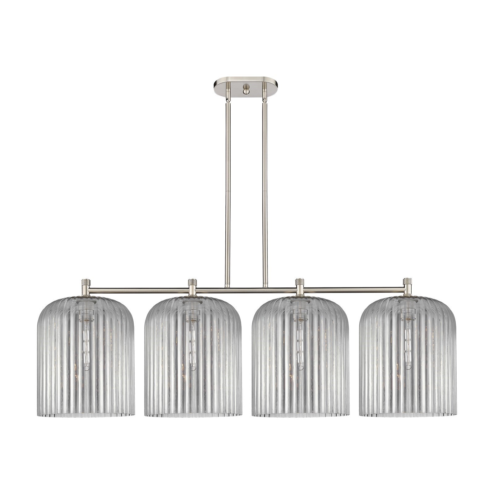 Innovations Crown Point 52in 4-Light Island Light | Industrial Satin Nickel and Light Smoke Glass | Kitchen Island | Model 434-4I-SN-G559-12SM