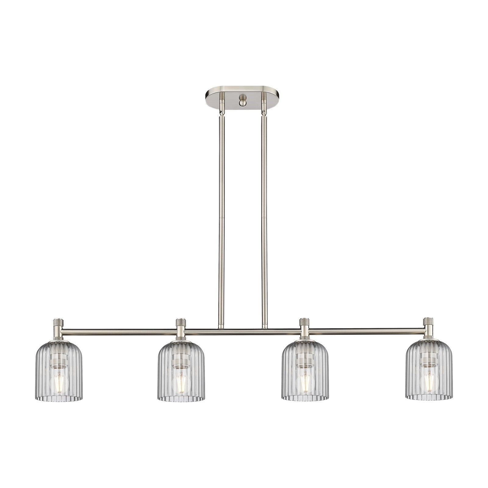 Innovations Crown Point 45in 4-Light Island Light | Industrial Satin Nickel and Light Smoke Glass | Kitchen Island | Model 434-4I-SN-G559-5SM