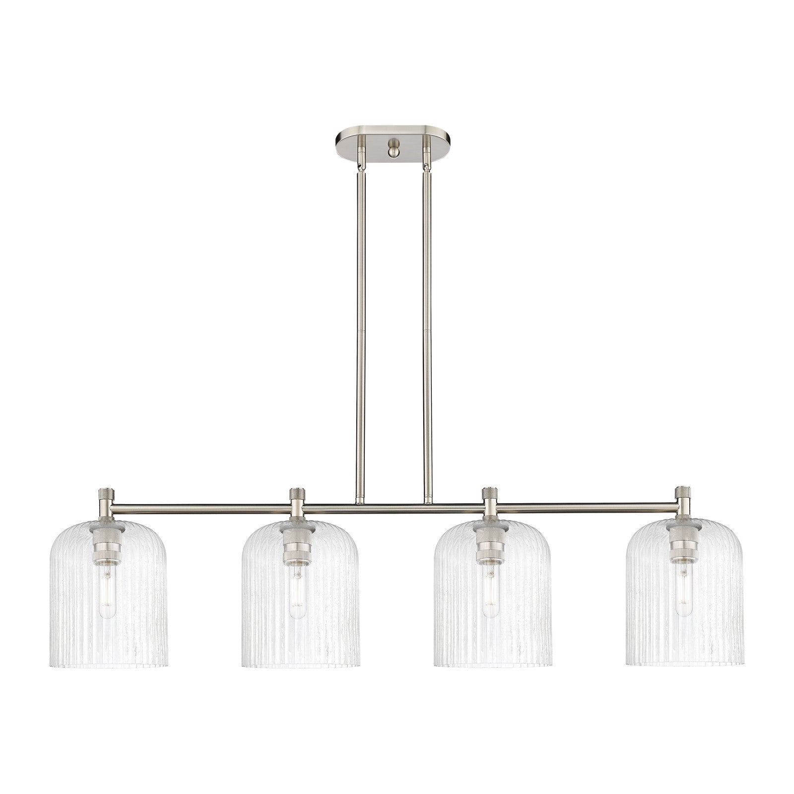 Innovations Crown Point 48in 4-Light Island Light | Industrial Satin Nickel and Seedy Glass | Kitchen Island & Dining | Model 434-4I-SN-G559-8SDY