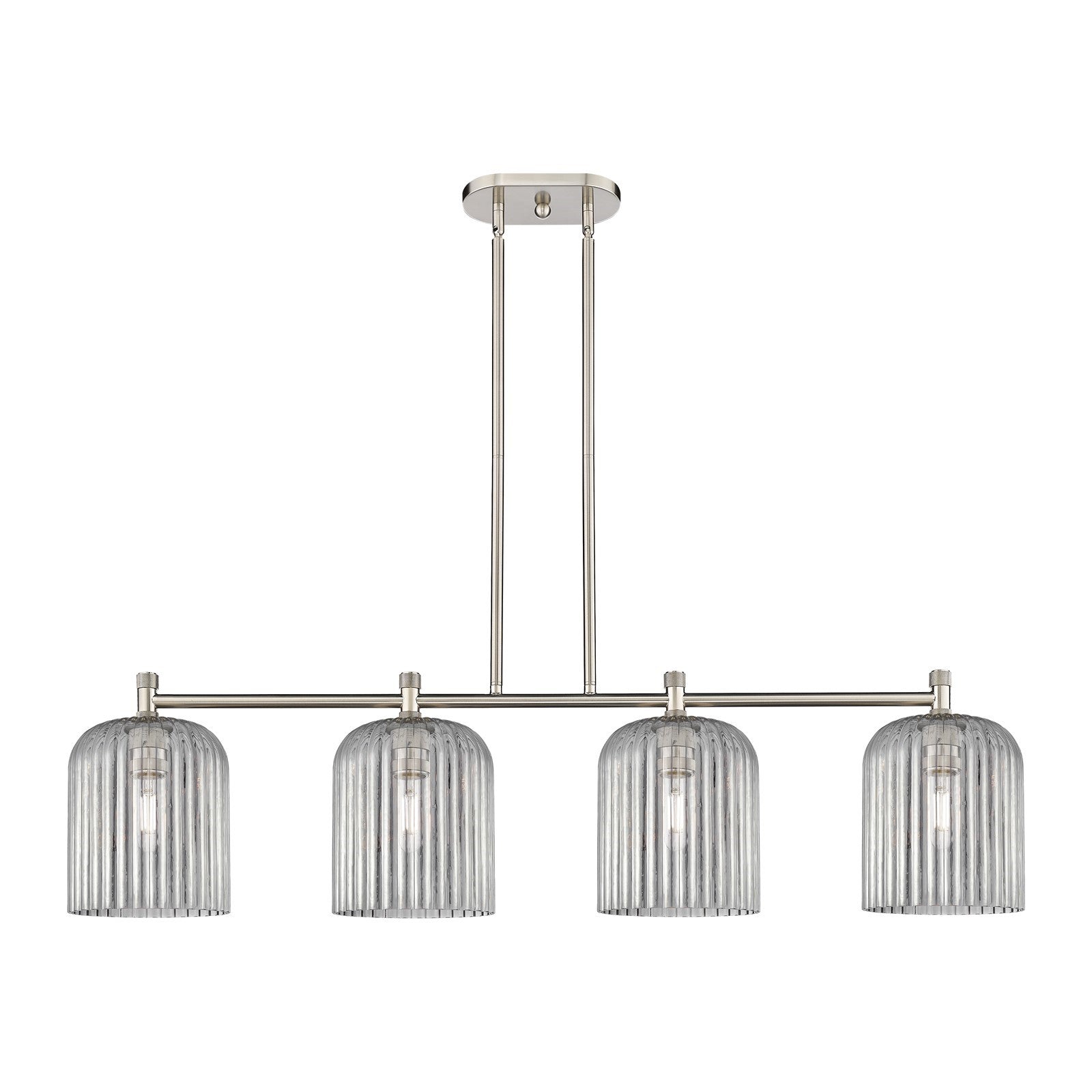 Innovations Crown Point 48in 4-Light Island Light | Industrial Satin Nickel and Light Smoke Glass | Kitchen Island | Model 434-4I-SN-G559-8SM