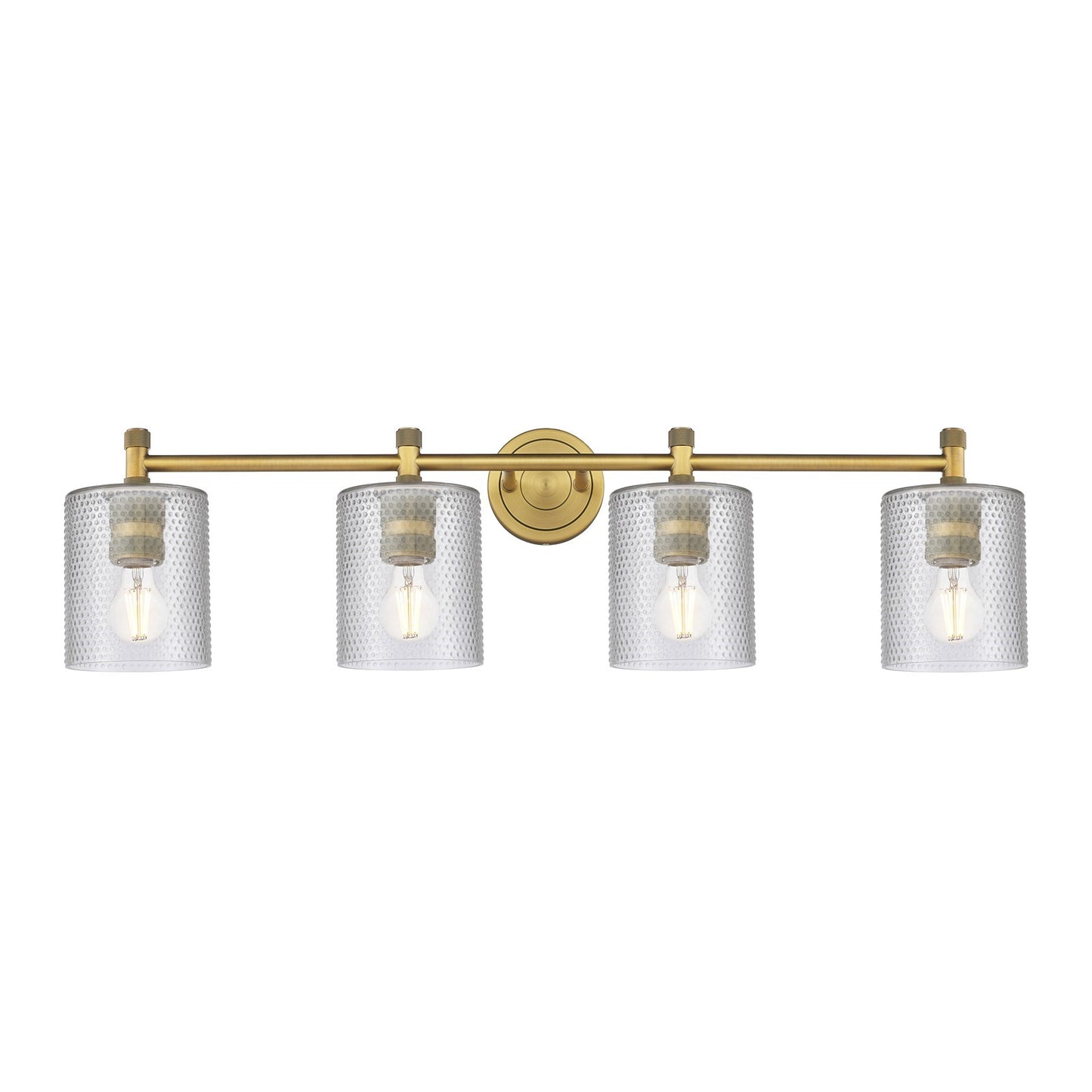 Innovations Cobbleskill 35in 4-Light Bath Vanity Light | Industrial Brushed Brass and Clear Glass | Bathroom & Powder Room | Model 434-4W-BB-G112