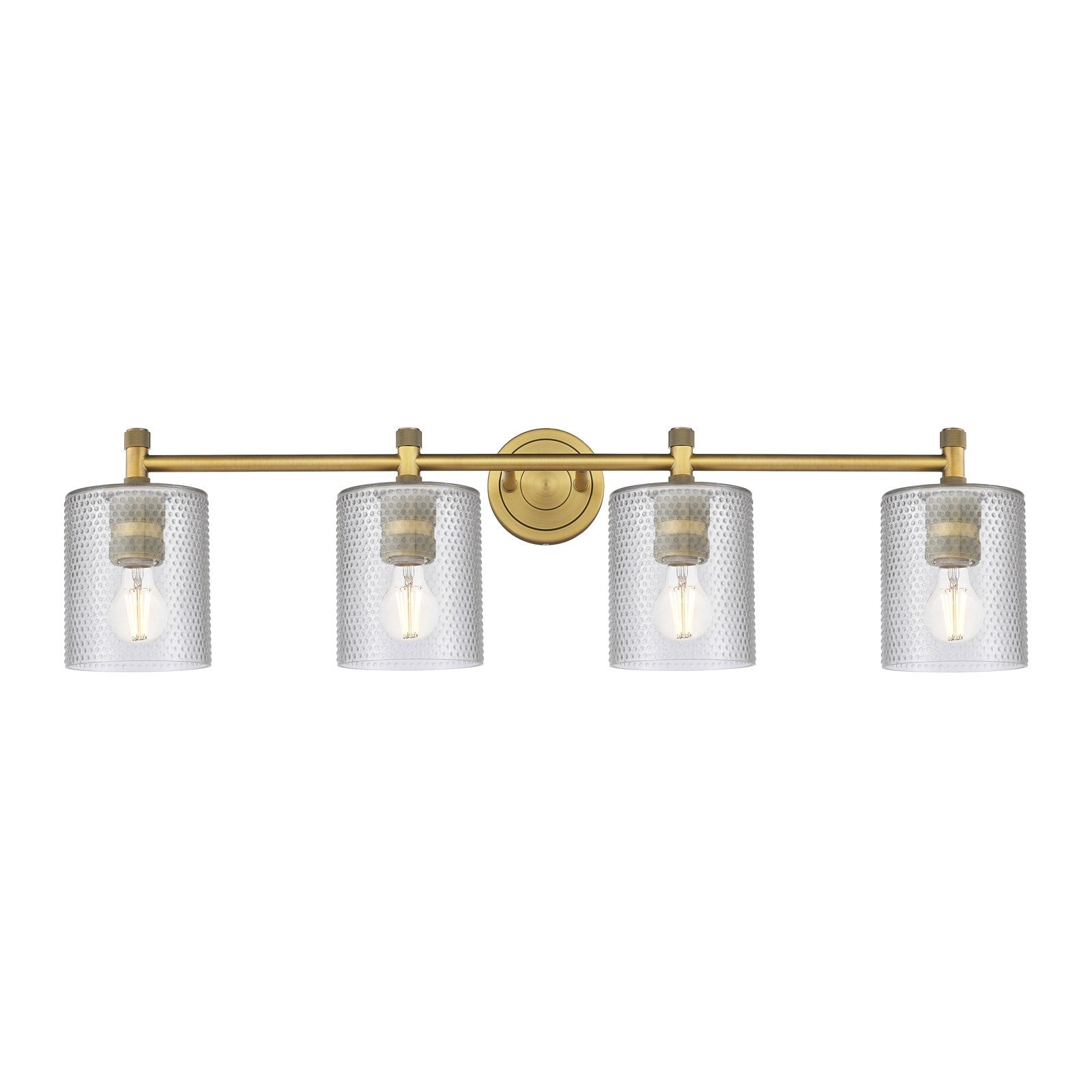 Innovations Cobbleskill 35in 4-Light Bath Vanity Light | Industrial Brushed Brass and Clear Glass | Bathroom & Powder Room | Model 434-4W-BB-G112