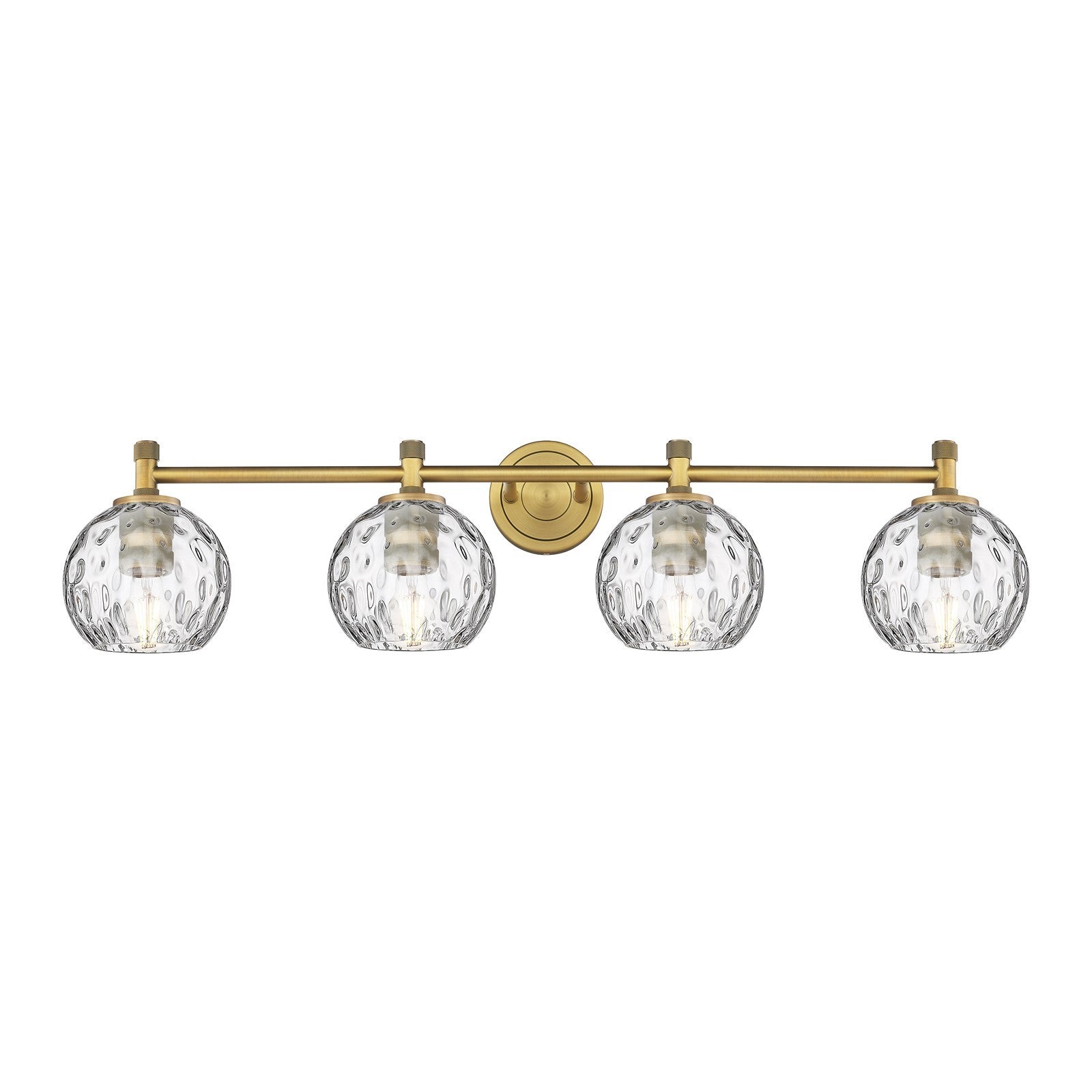 Innovations Athens Water Glass 36.5in 4-Light Bath Vanity Light | Industrial Brushed Brass and Clear Glass | Bathroom | Model 434-4W-BB-G1215-6
