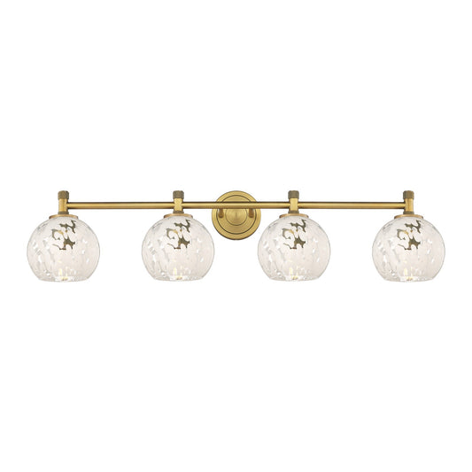 Innovations White Mouchette 36.5in 4-Light Bath Vanity Light | Industrial Brushed Brass and White Glass | Bathroom | Model 434-4W-BB-G1216-6WM