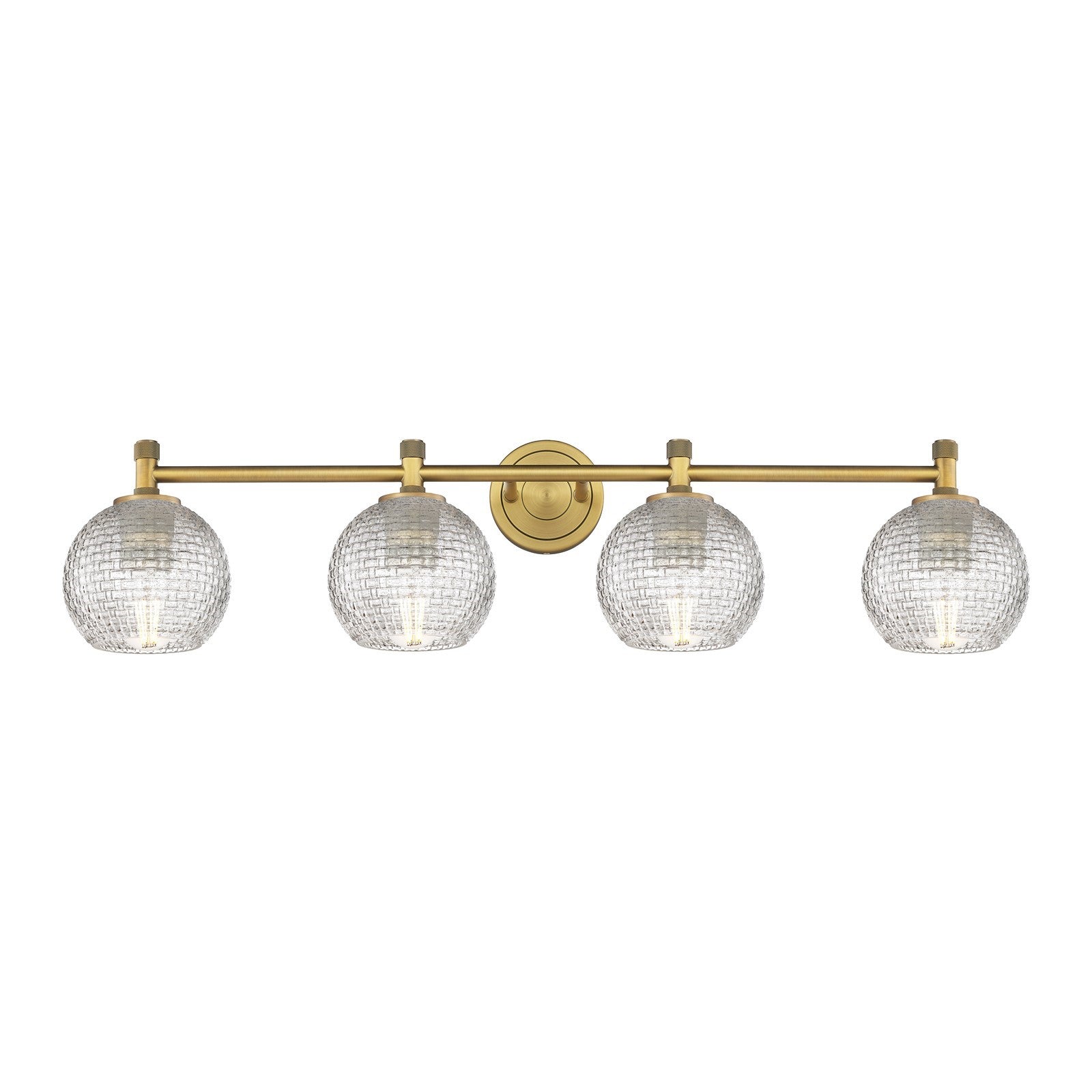 Innovations Athens Basket Weave 36.38in 4-Light Bath Vanity Light | Industrial Brushed Brass and Clear Glass | Bathroom | Model 434-4W-BB-G122C-6CL