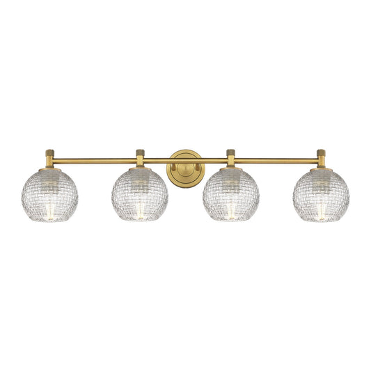 Innovations Athens Basket Weave 36.38in 4-Light Bath Vanity Light | Industrial Brushed Brass and Clear Glass | Bathroom | Model 434-4W-BB-G122C-6CL