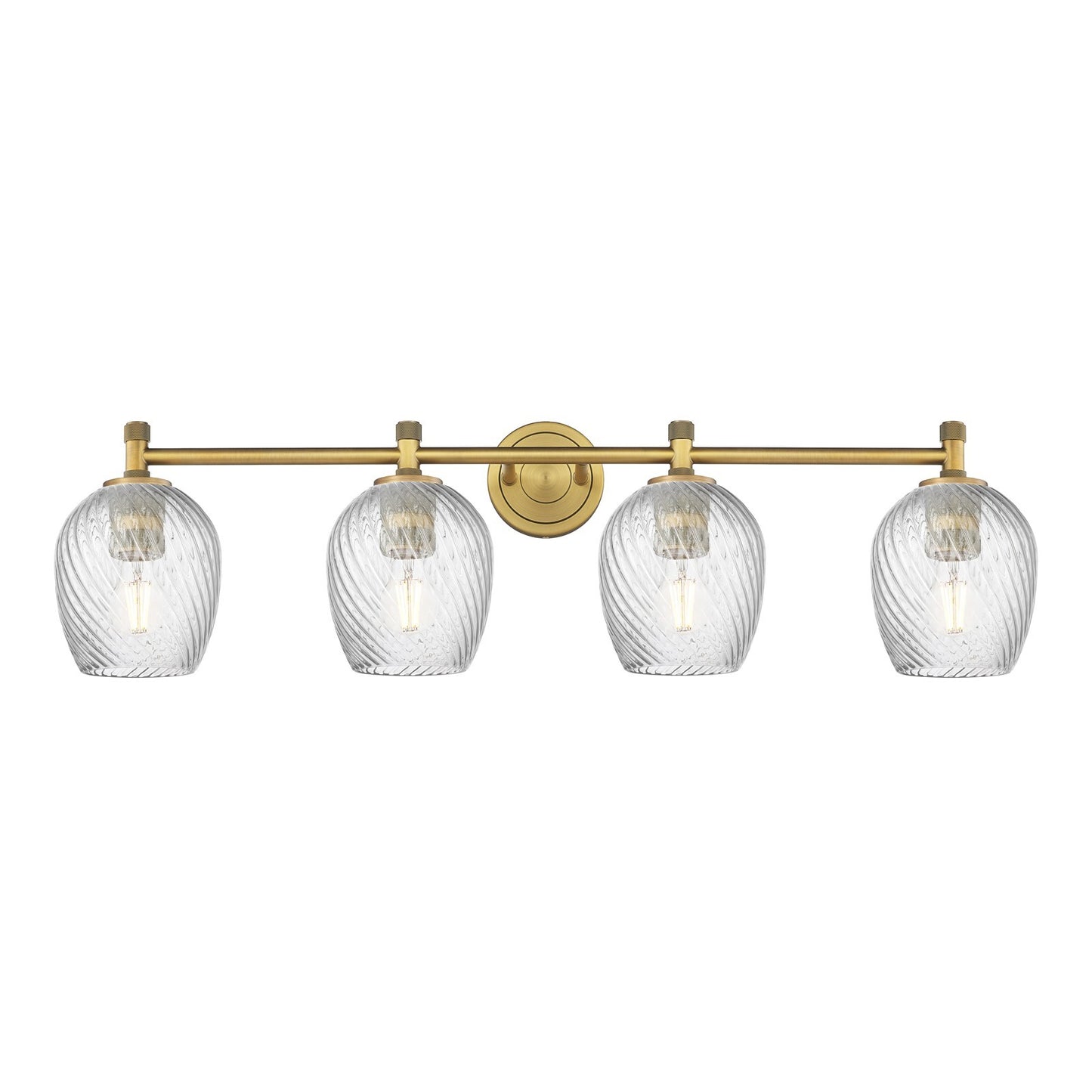 Innovations Salina 36.25in 4-Light Bath Vanity Light | Industrial Brushed Brass and Clear Spiral Fluted Glass | Bathroom | Model 434-4W-BB-G292