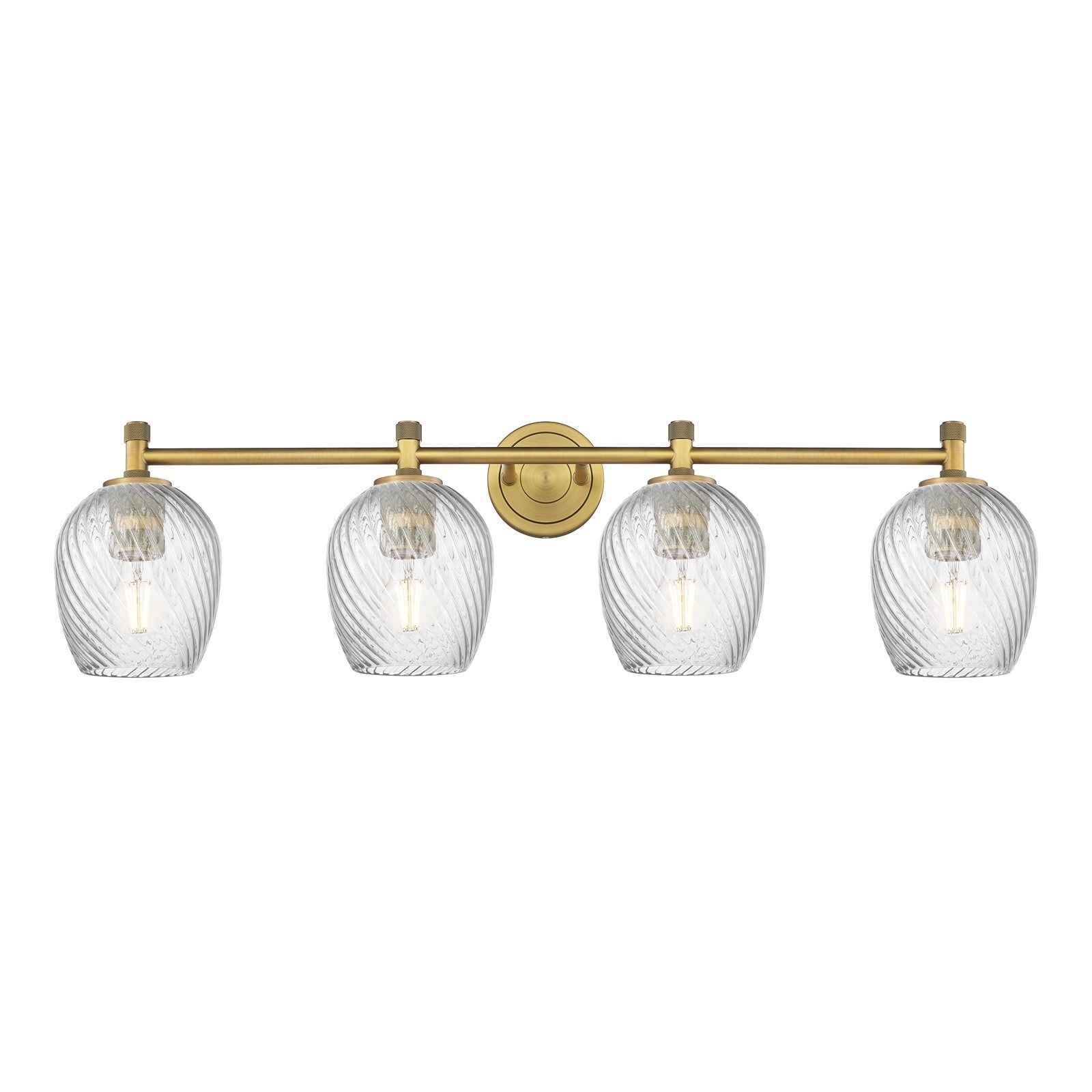 Innovations Salina 36.25in 4-Light Bath Vanity Light | Industrial Brushed Brass and Clear Spiral Fluted Glass | Bathroom | Model 434-4W-BB-G292