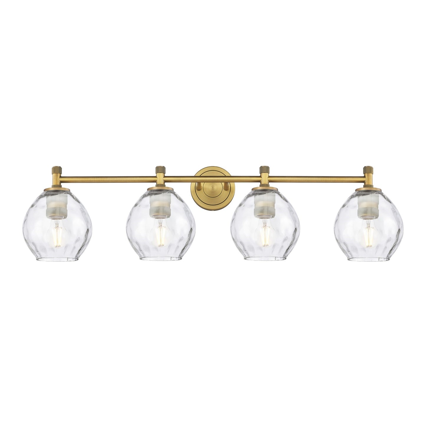 Innovations Waverly 37in 4-Light Bath Vanity Light | Industrial Brushed Brass and Clear Glass | Bathroom Vanity | Model 434-4W-BB-G362