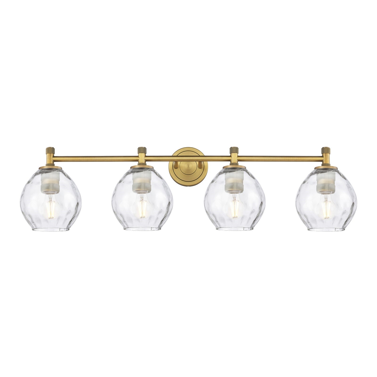 Innovations Waverly 37in 4-Light Bath Vanity Light | Industrial Brushed Brass and Clear Glass | Bathroom Vanity | Model 434-4W-BB-G362