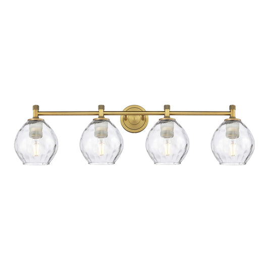 Innovations Waverly 37in 4-Light Bath Vanity Light | Industrial Brushed Brass and Clear Glass | Bathroom Vanity | Model 434-4W-BB-G362
