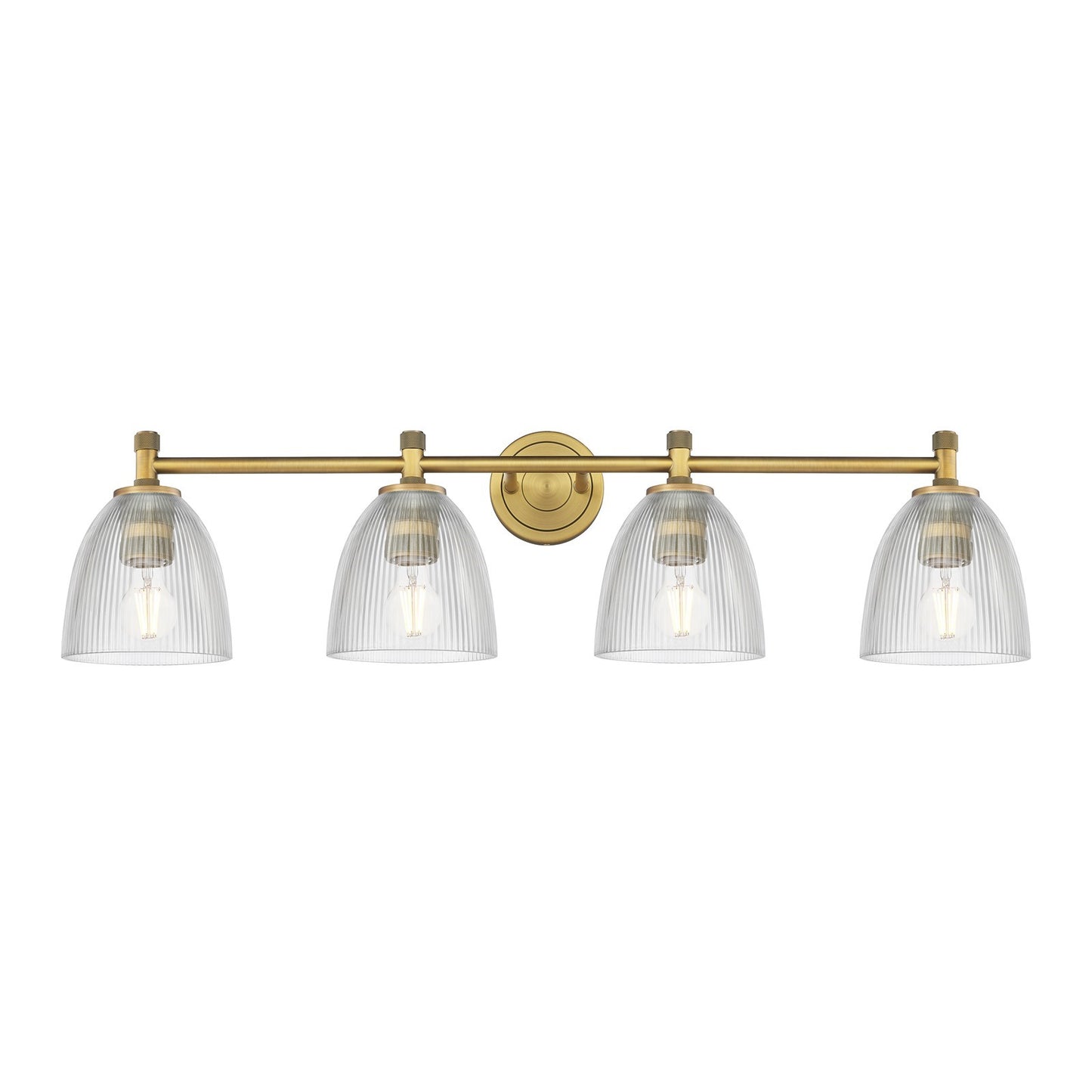 Innovations Castile 37in 4-Light Bath Vanity Light | Industrial Brushed Brass and Clear Glass | Bathroom Vanity | Model 434-4W-BB-G382