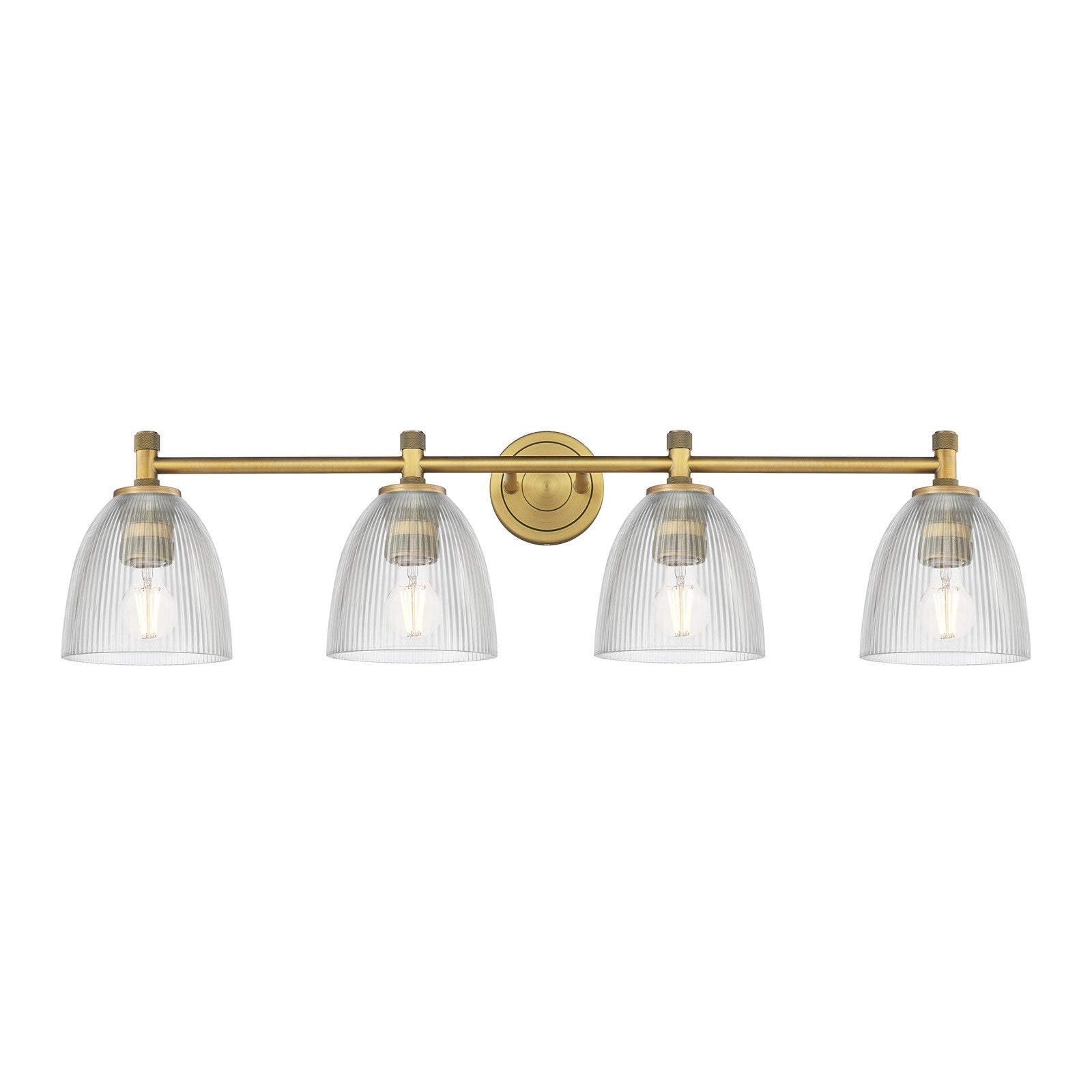 Innovations Castile 37in 4-Light Bath Vanity Light | Industrial Brushed Brass and Clear Glass | Bathroom Vanity | Model 434-4W-BB-G382