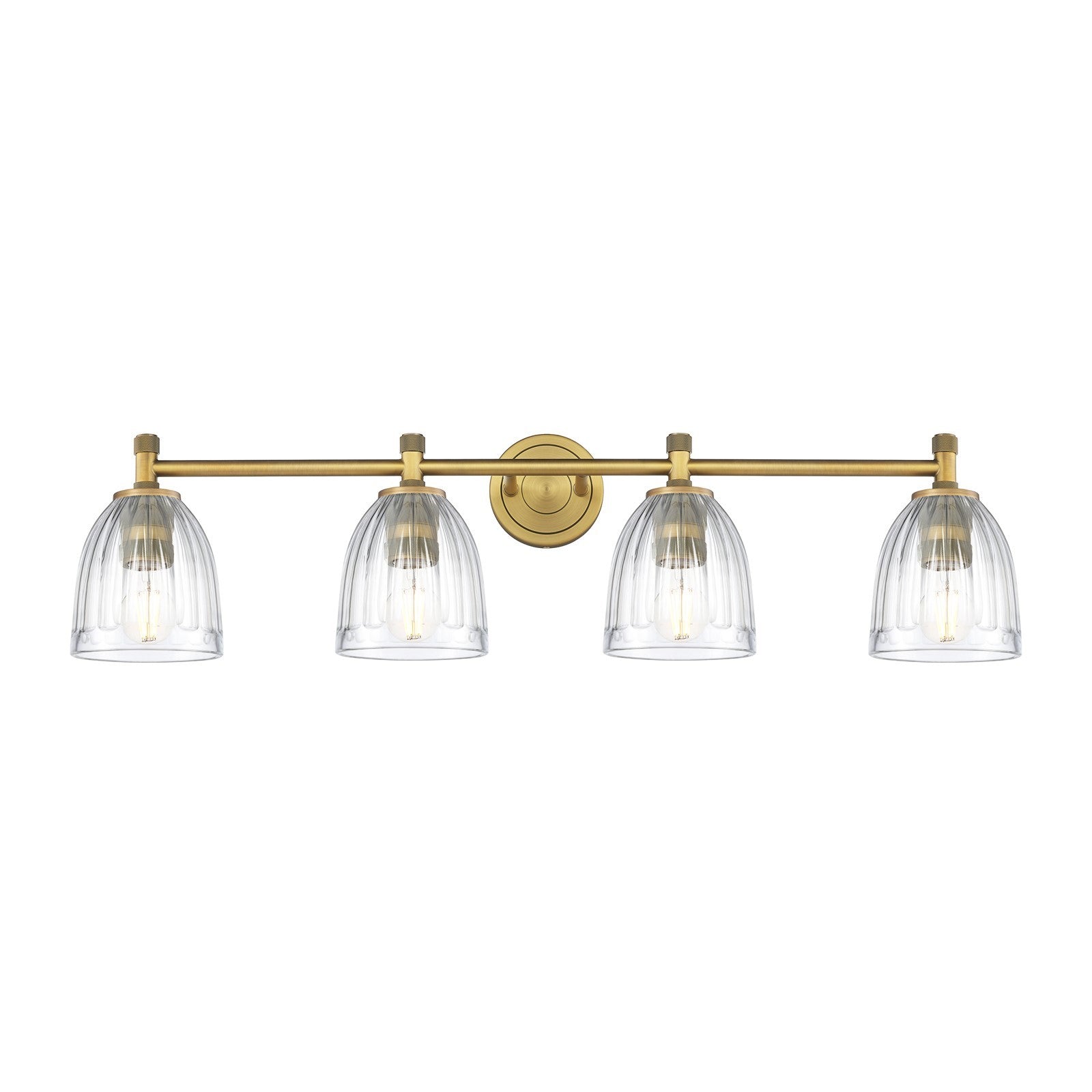 Innovations Brookfield 36in 4-Light Bath Vanity Light | Industrial Brushed Brass and Clear Glass | Bathroom Vanity | Model 434-4W-BB-G442