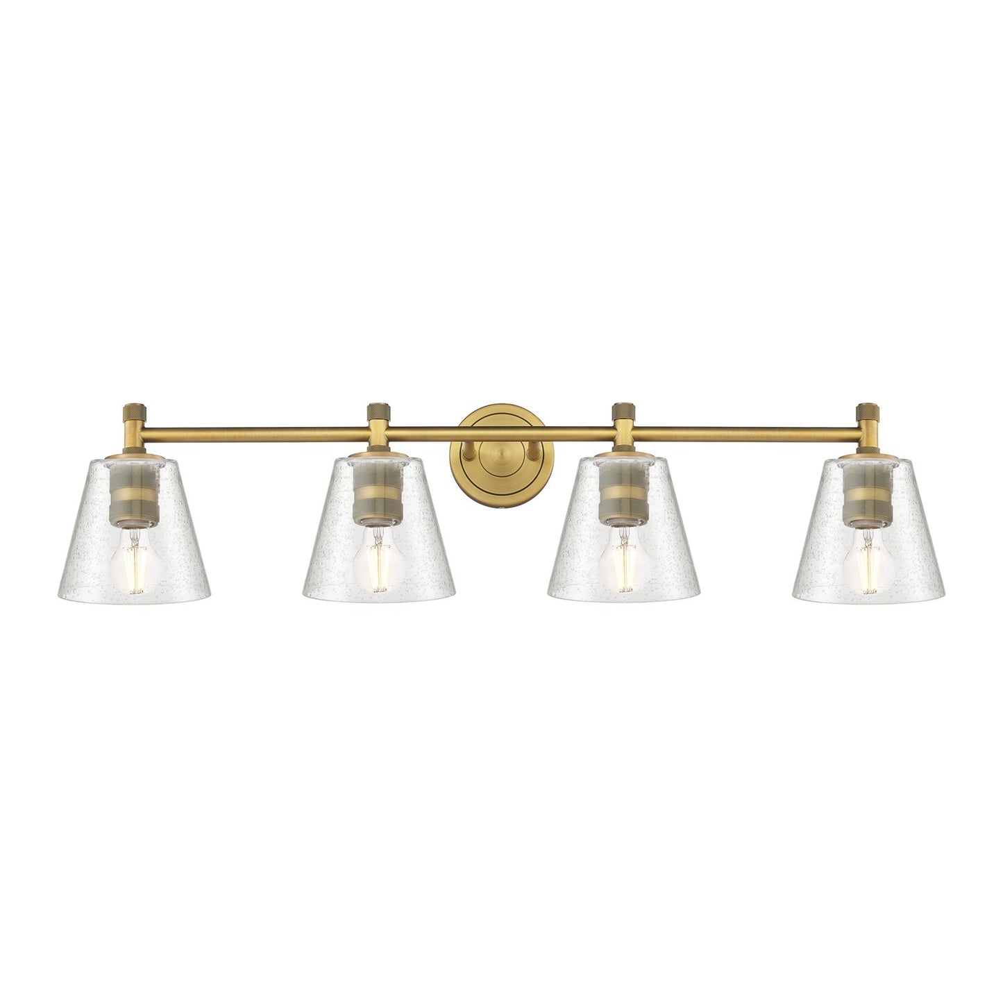 Innovations Caton 37in 4-Light Bath Vanity | Industrial Brushed Brass and Frosted Glass | Bathroom Vanity Light | Model 434-4W-BB-G454