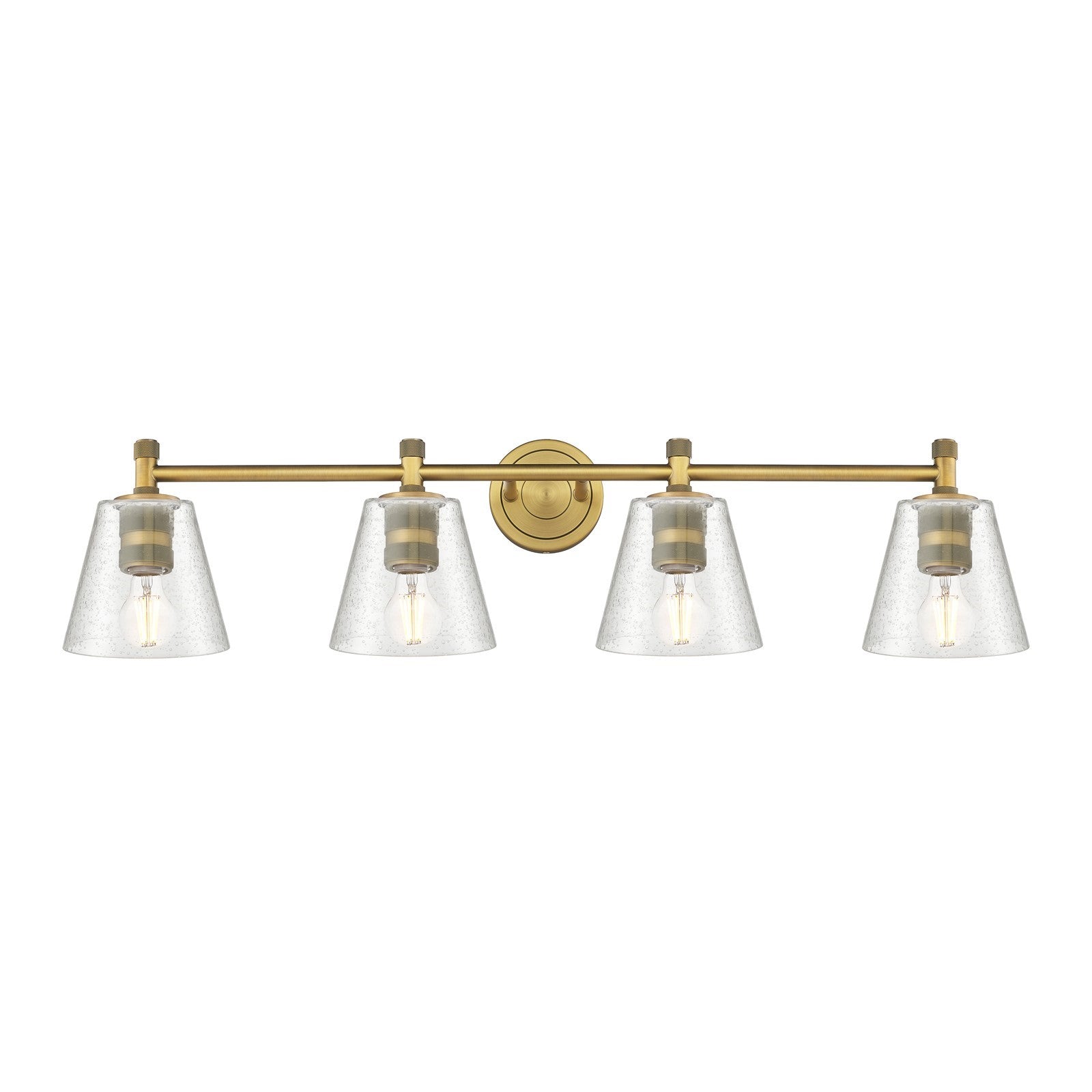Innovations Caton 37in 4-Light Bath Vanity | Industrial Brushed Brass and Frosted Glass | Bathroom Vanity Light | Model 434-4W-BB-G454