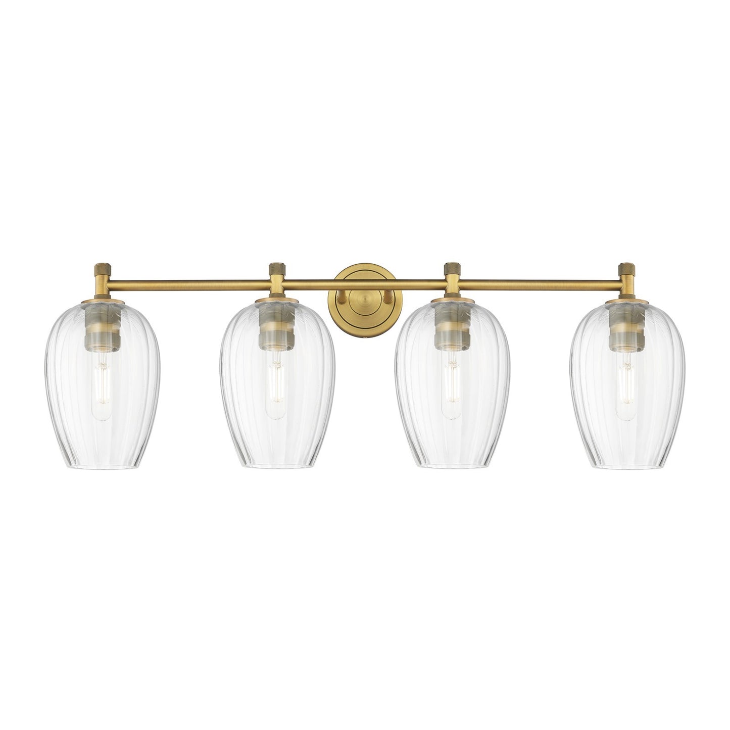 Innovations Preston Flute 37in 4-Light Bath Vanity | Industrial Brushed Brass and Clear Glass | Bathroom Vanity Light | Model 434-4W-BB-G457-6CL