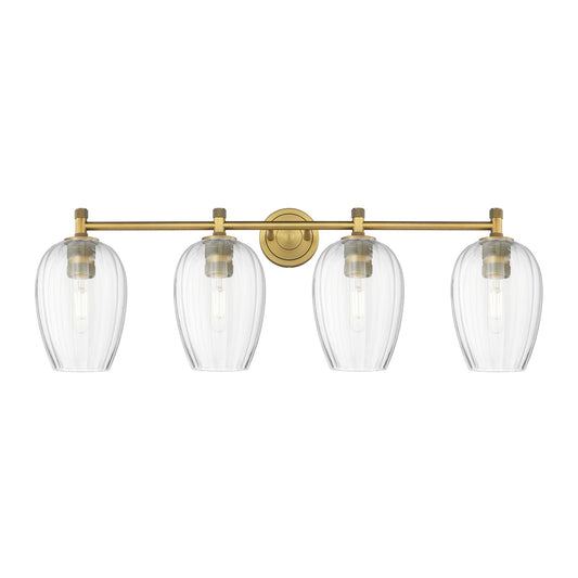 Innovations Preston Flute 37in 4-Light Bath Vanity | Industrial Brushed Brass and Clear Glass | Bathroom Vanity Light | Model 434-4W-BB-G457-6CL